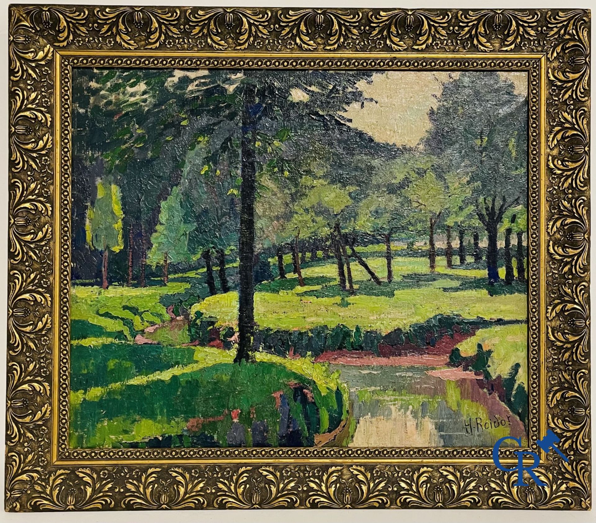 2 Paintings: Henri Roidot, forest view and a view of a lake. (not signed) - Image 2 of 7