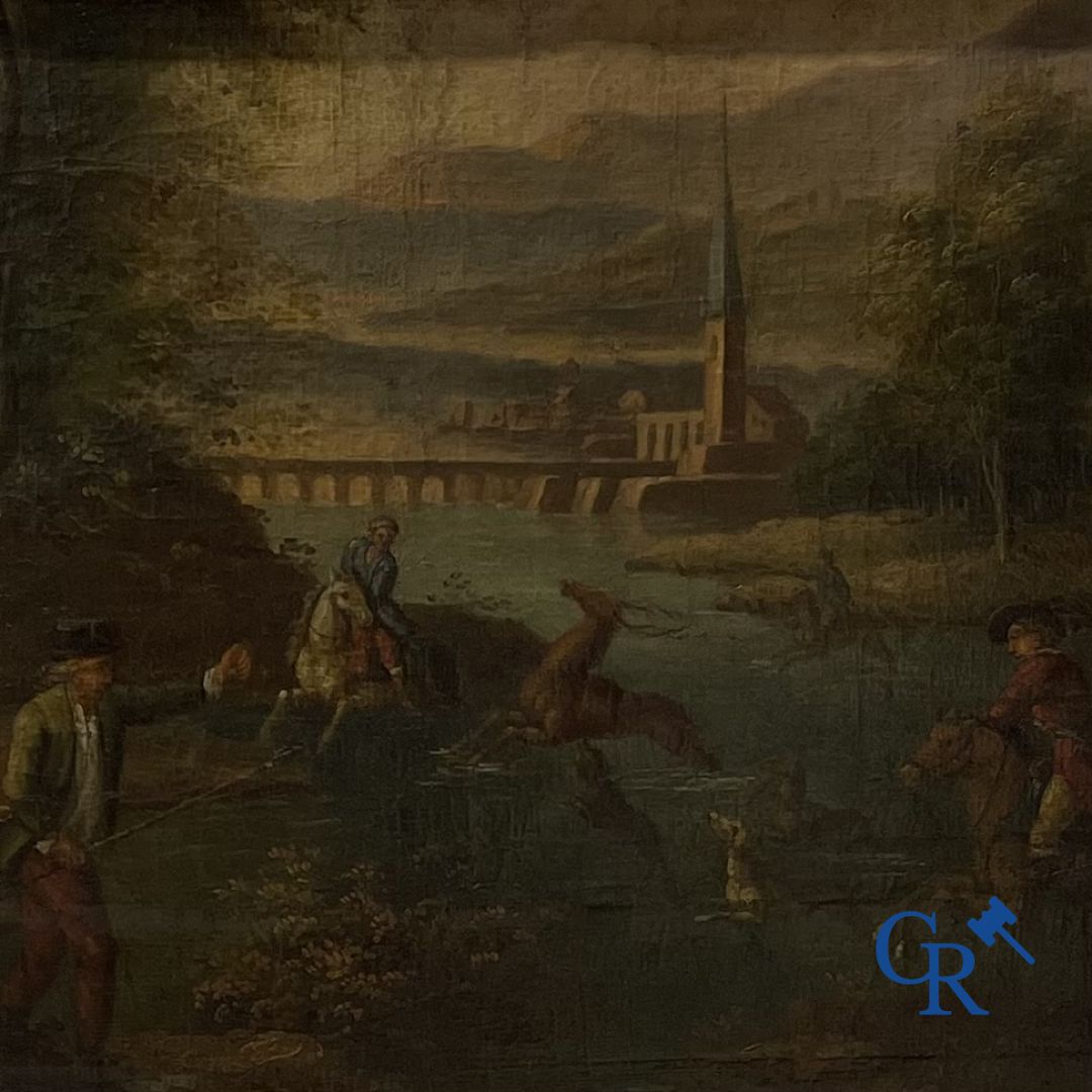 Painting: Oil on canvas, hunting scene, 18th century. - Image 3 of 8