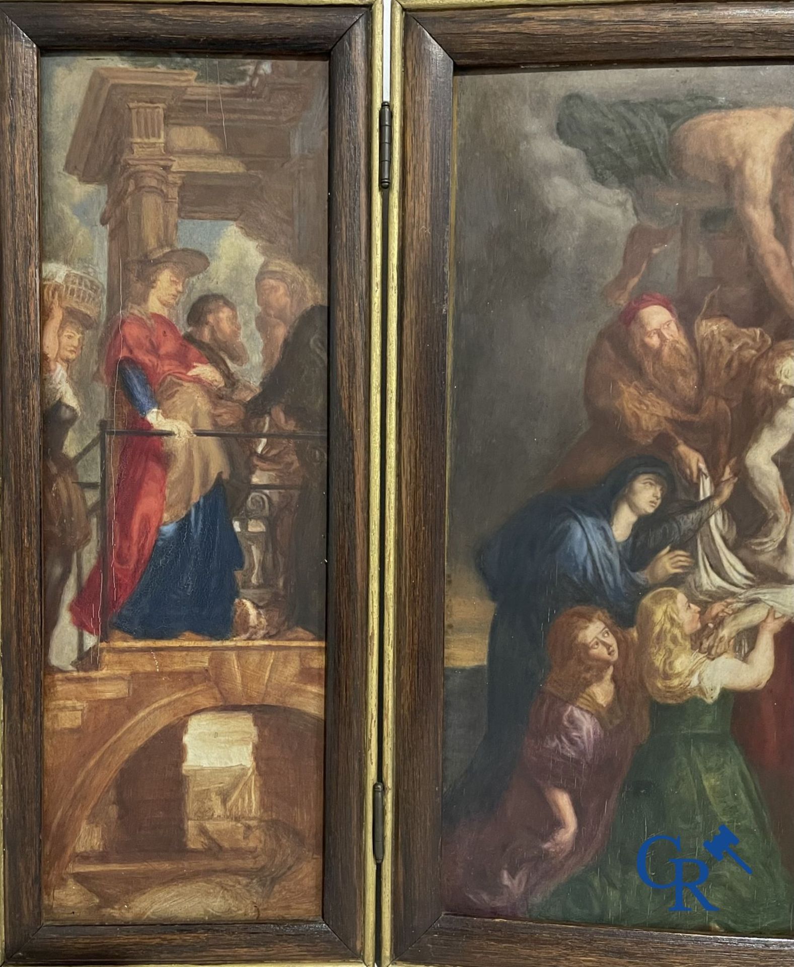 Triptych: After Pieter Paul Rubens, 19th century sketch of the 3 inner panels of the Descent from th - Image 9 of 11