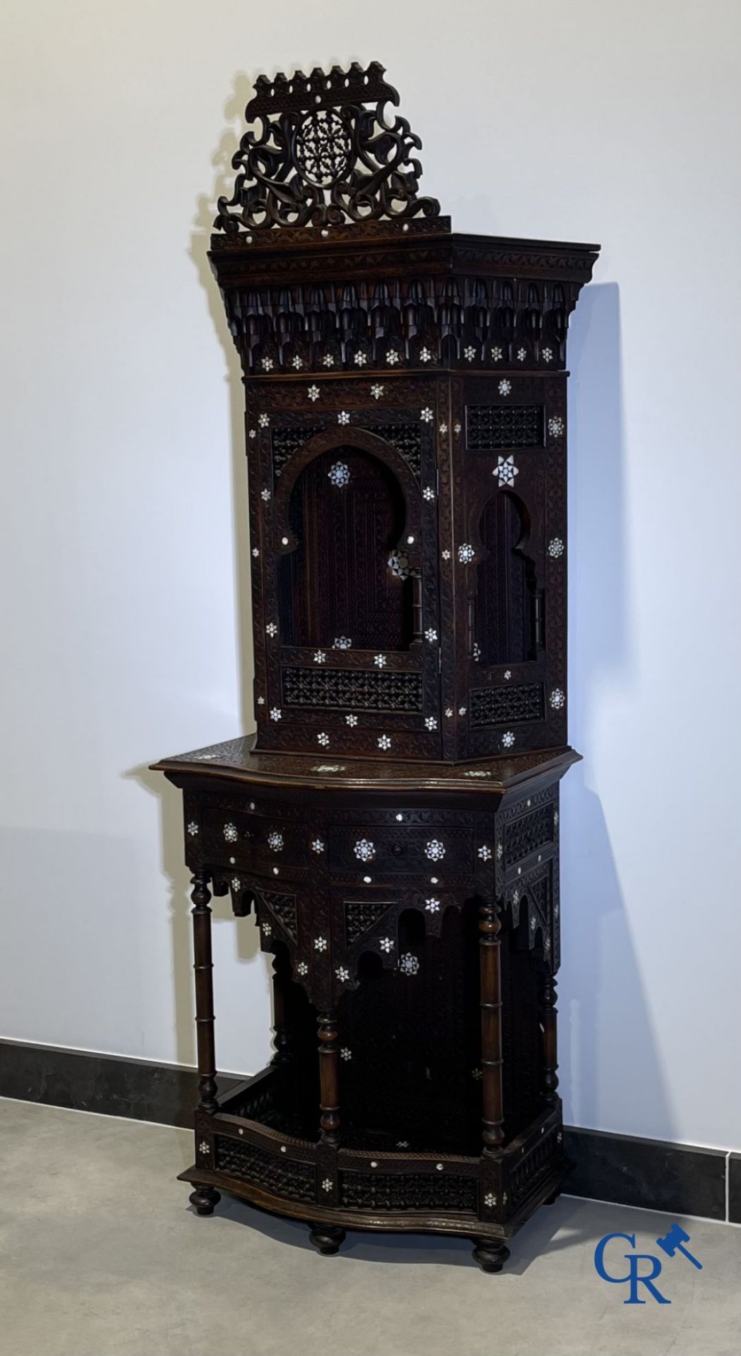 Sculpted furniture with inlays of ebony and mother-of-pearl. Syria, early 19th century. - Image 2 of 22