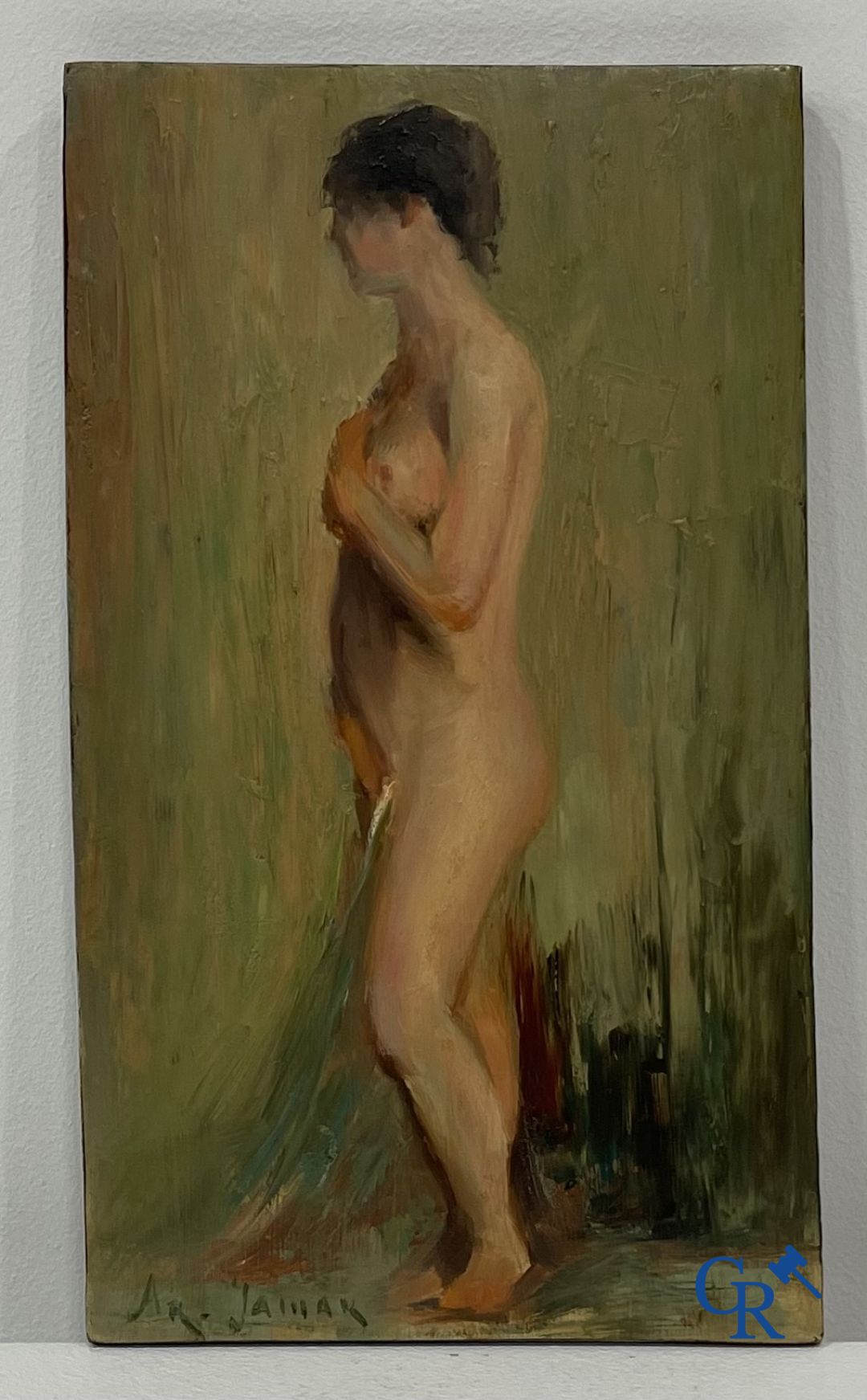 Armand Jamar: Study of a standing female nude. Oil on panel. - Image 2 of 4