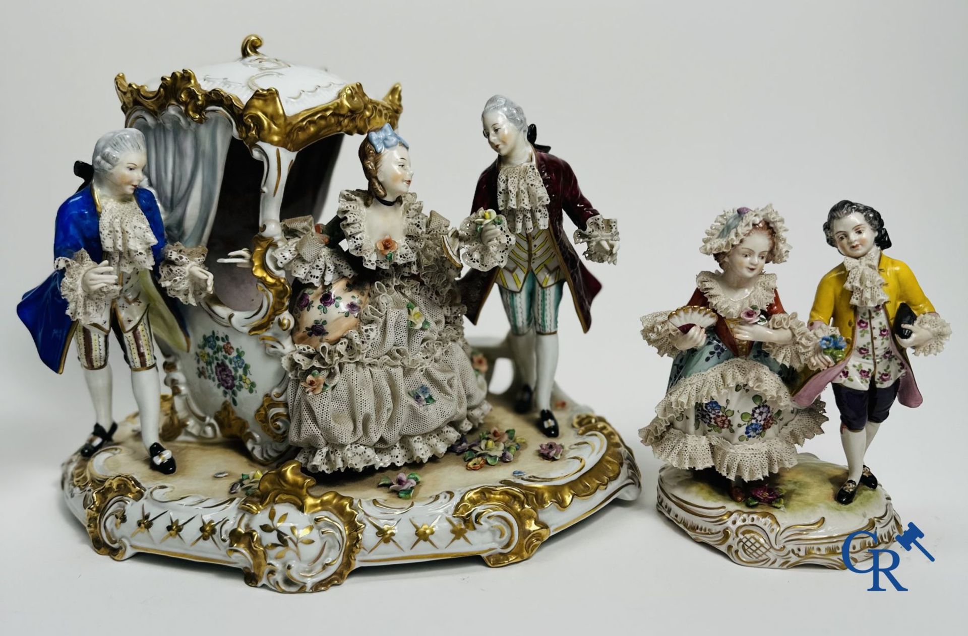 Volkstedt Rudolstadt: 2 Groups in German porcelain in dentelle. (lace porcelain) Marked. - Bild 2 aus 10