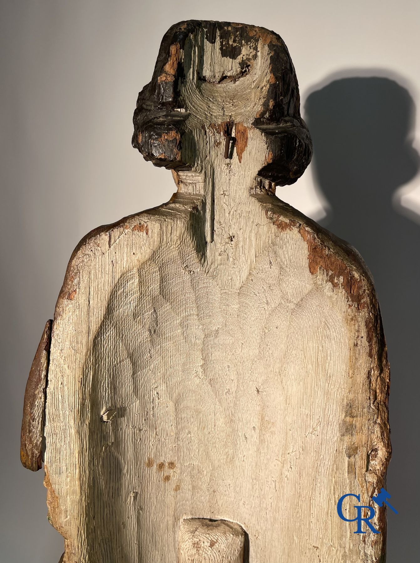 Wooden sculpture: Polychrome wood sculpture of a saint. Saint Stephen. Probably 17th century. - Image 19 of 26