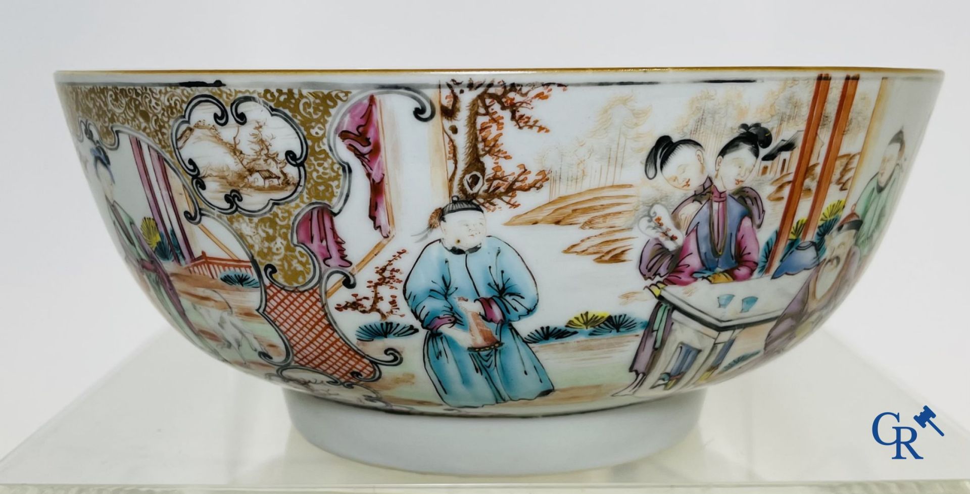 A large Chinese famille rose mandarin bowl, a famille rose cup and saucer and a figurine in blanc de - Image 3 of 25