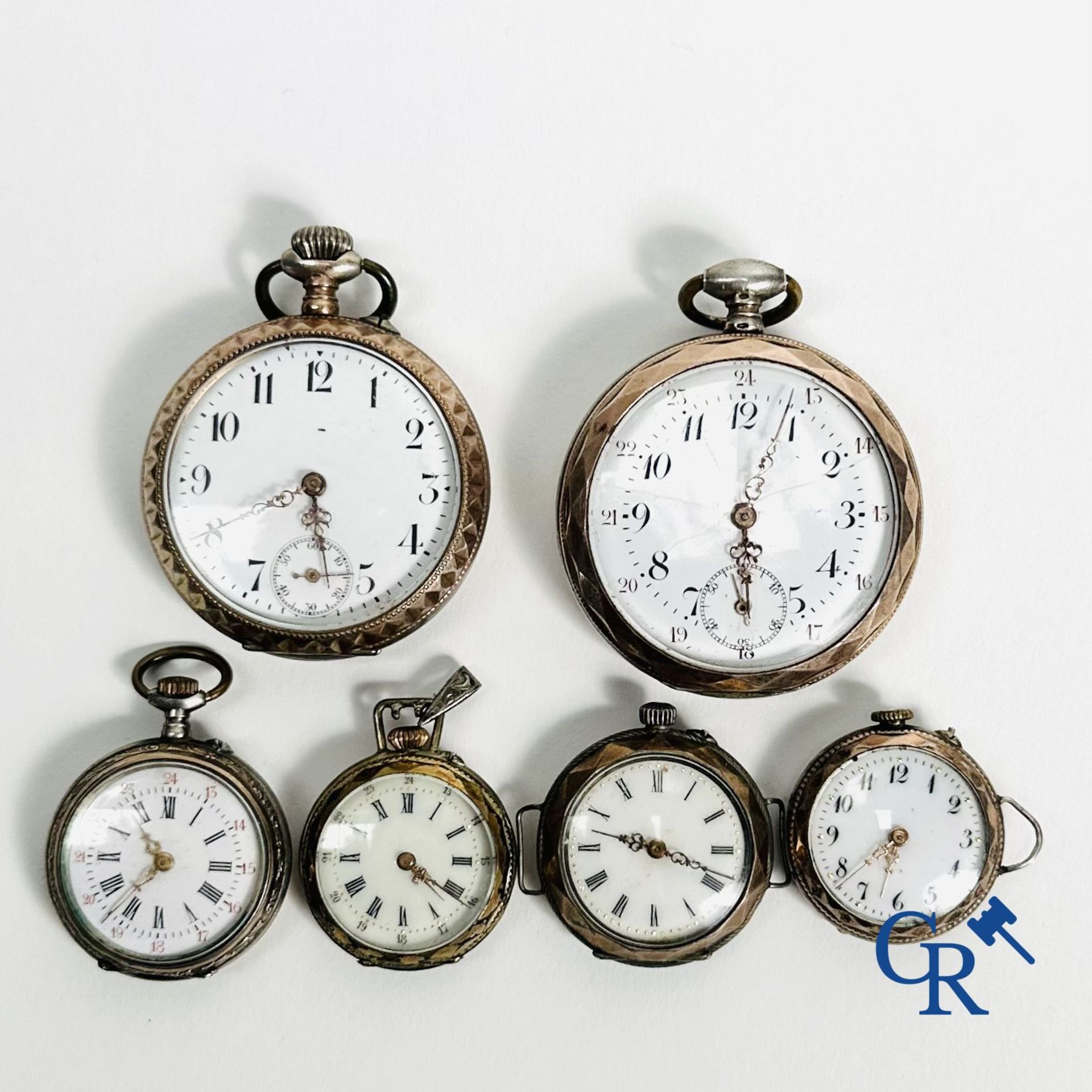Watches: Lot consisting of 2 pocket watches and 4 ladies watches in silver (800°/00)