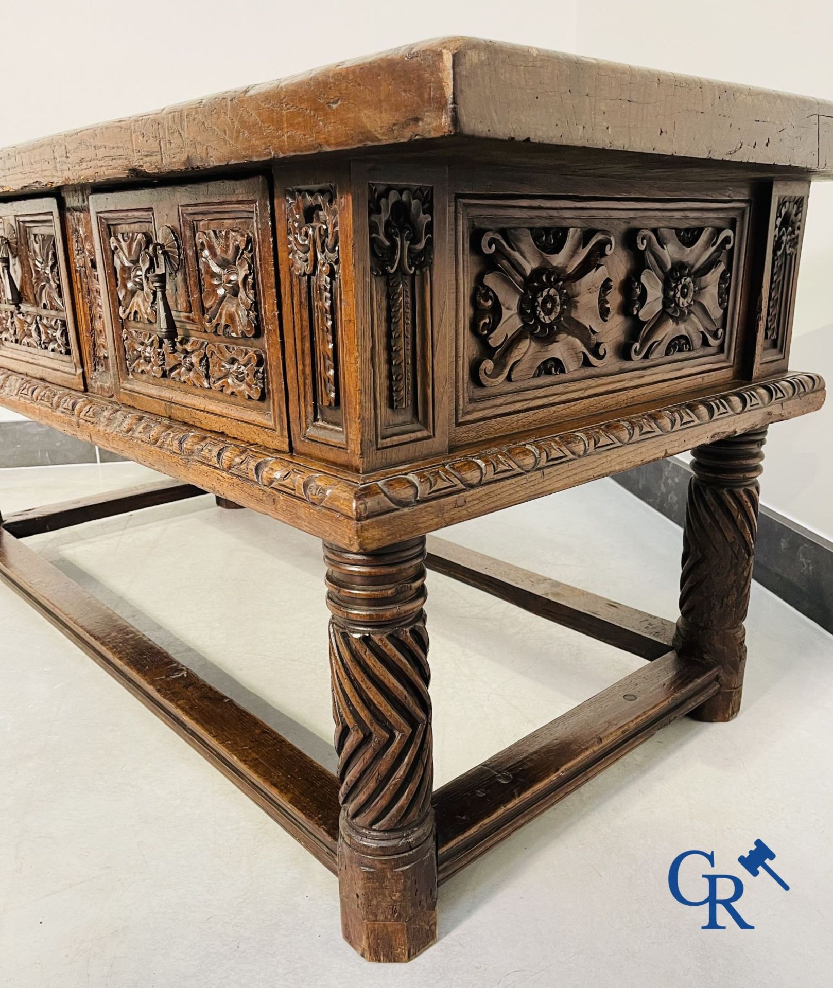 Furniture: 17th century carved walnut table with 3 drawers. - Image 10 of 22