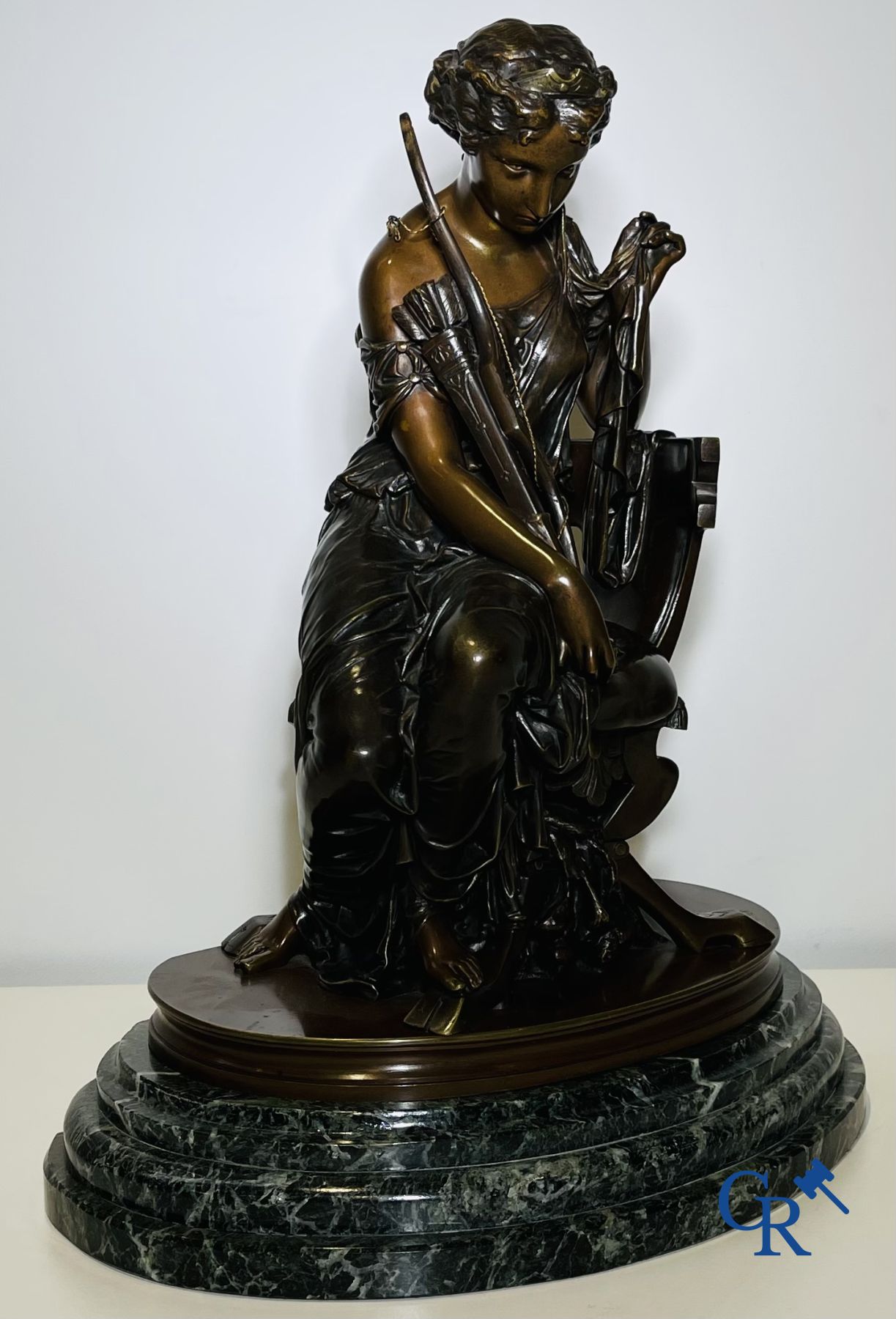 Michel-Louis Victor Mercier (1810-1894) Bronze statue of the goddess of hunting Diana. Signed Mercie - Image 3 of 13