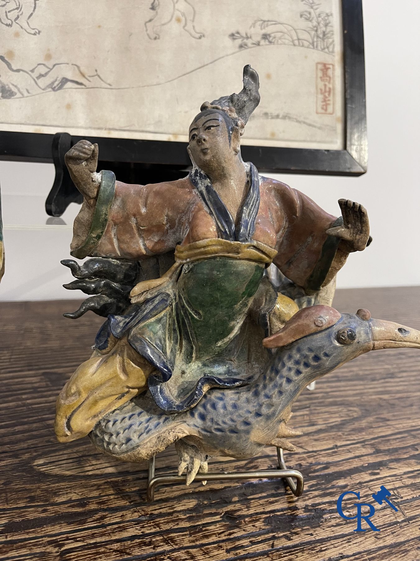 Asian Art: Lot with various objects in pottery and porcelain and an ink drawing. - Image 6 of 16