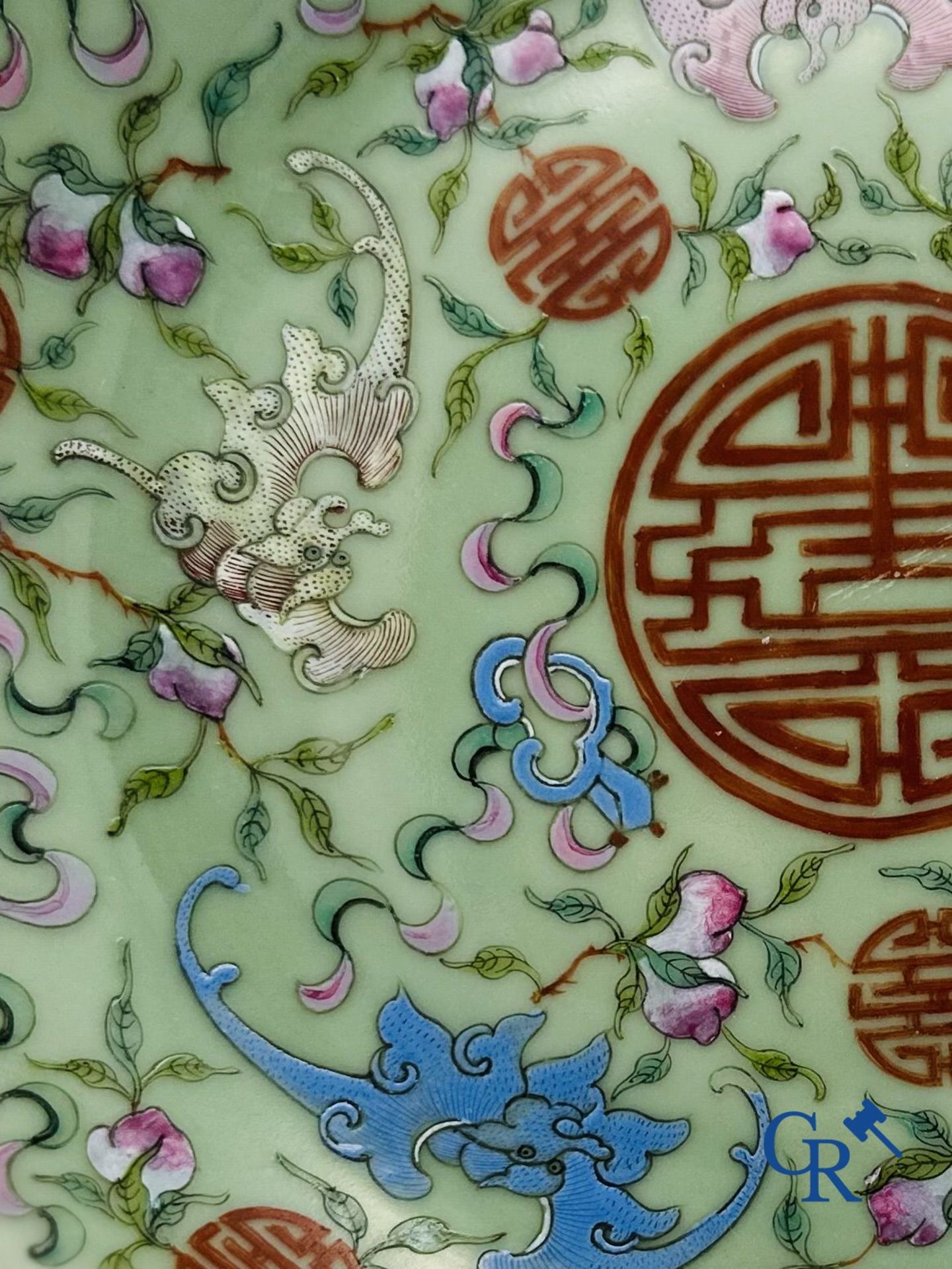 A fine Chinese porcelain celadon dish with a decor of "Shou." - Image 3 of 7