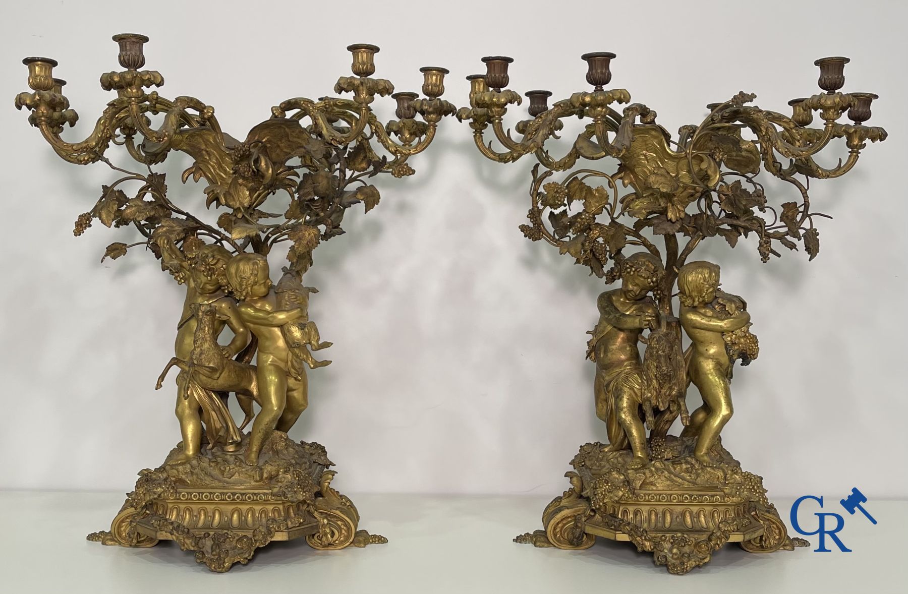 A pair of imposing bronze candlesticks with putti in LXVI style. Napoleon III period. - Image 3 of 32