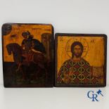 2 icons: Christ Pantocrator and Saint George on horseback.