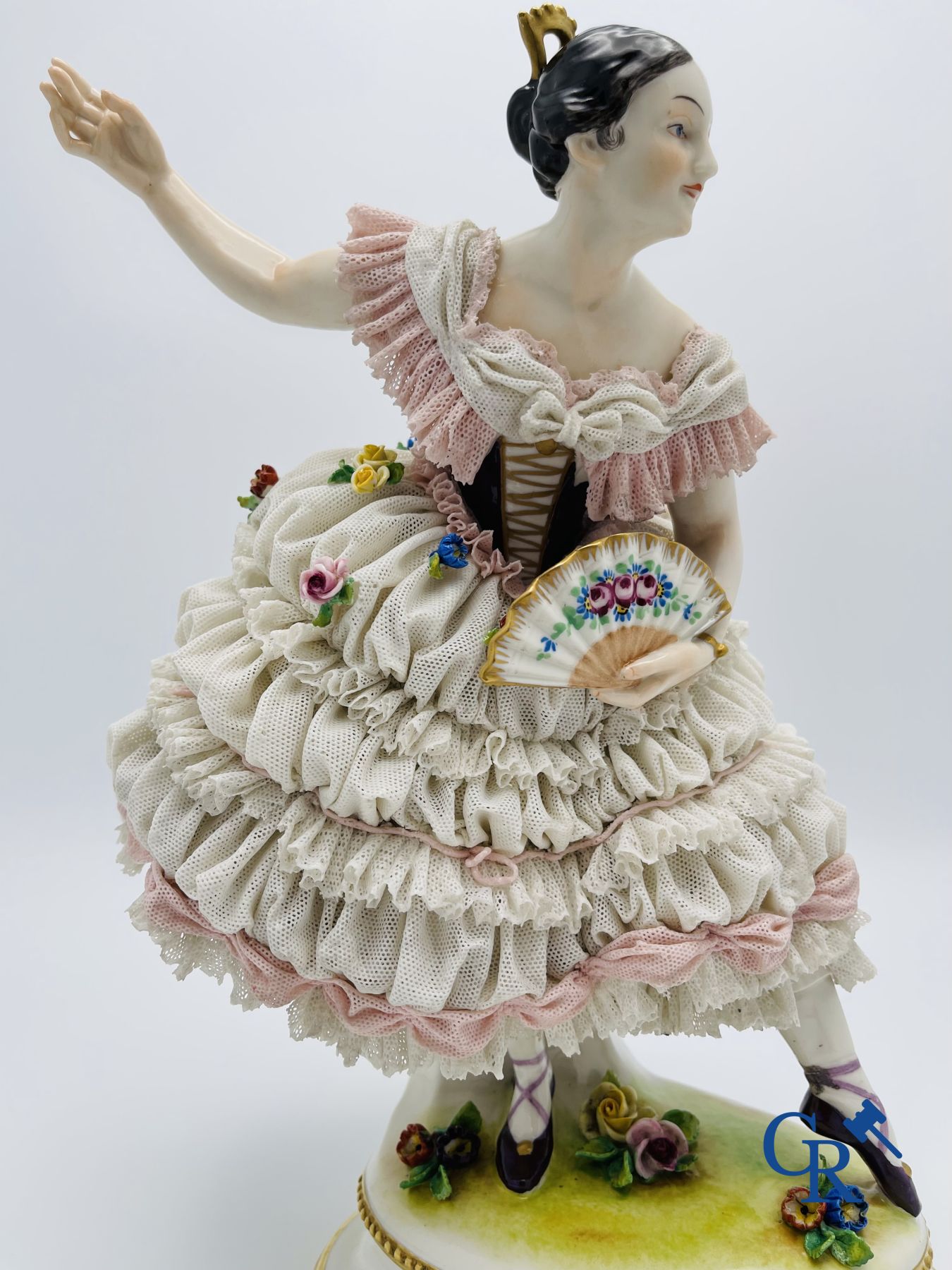 Volkstedt Rudolstadt: Large figure of a dancer in "lace porcelain". - Image 5 of 11