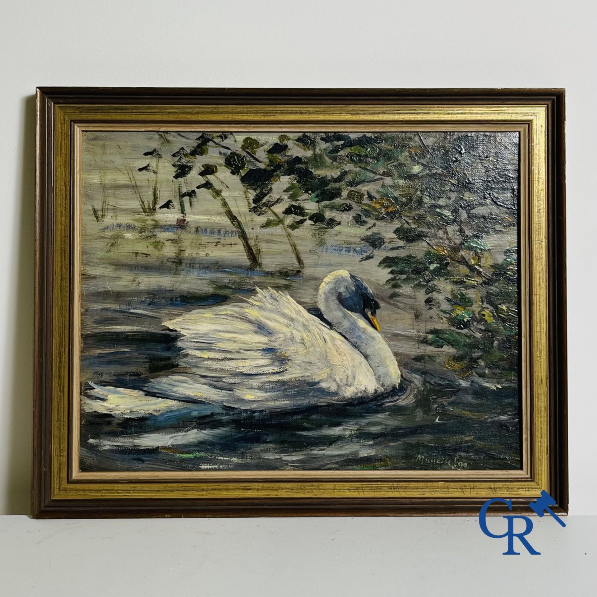 Painting: Maurice Sijs (*) (1880-1972). The white swan. Oil on panel. - Image 4 of 10