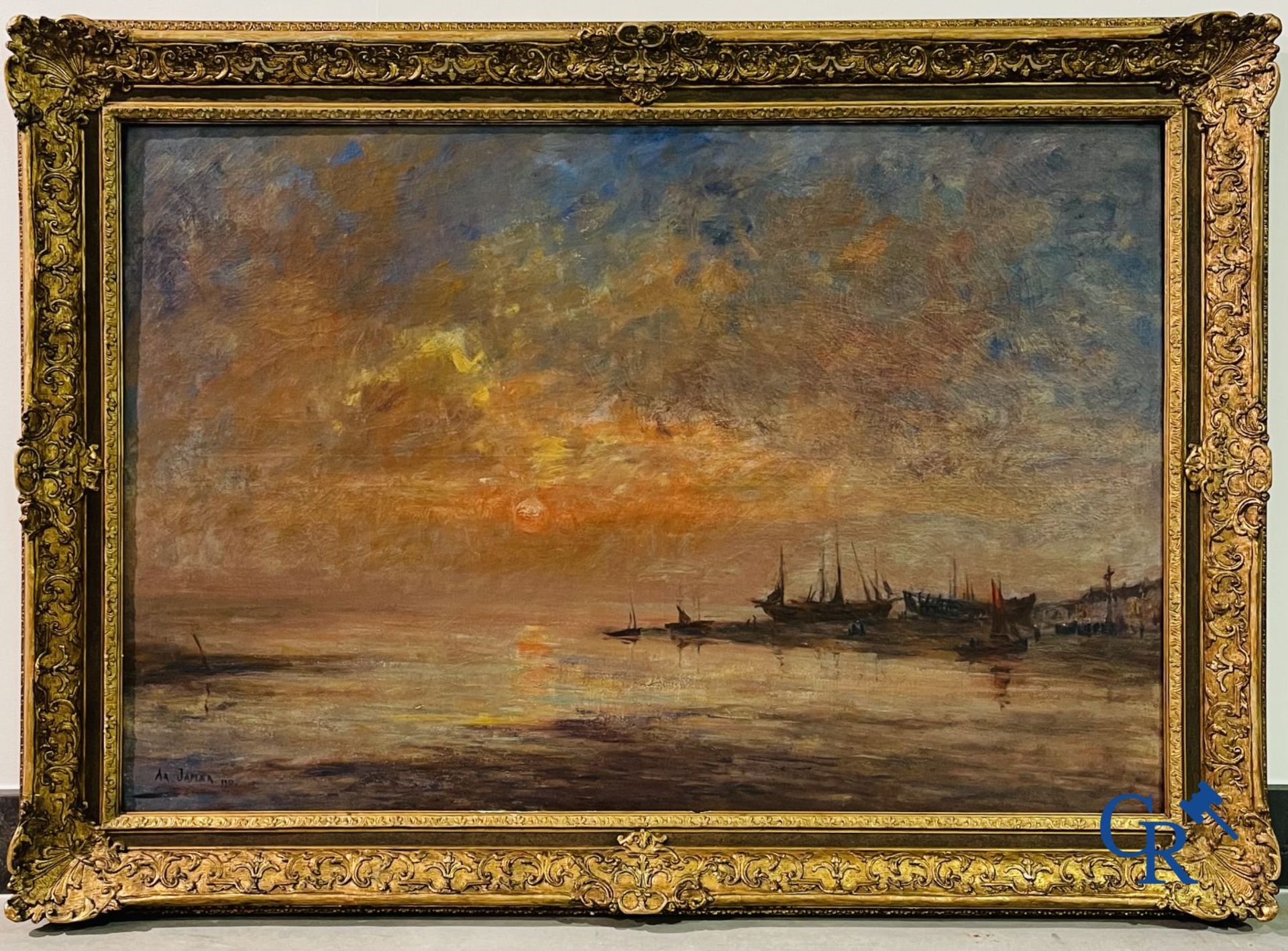 Armand Jamar (Liège 1870 - Saint-Gilles 1946) Sea view at evening dusk. Dated 1913. - Image 2 of 7