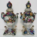 Dresden: A pair of openwork porcelain lid vases.