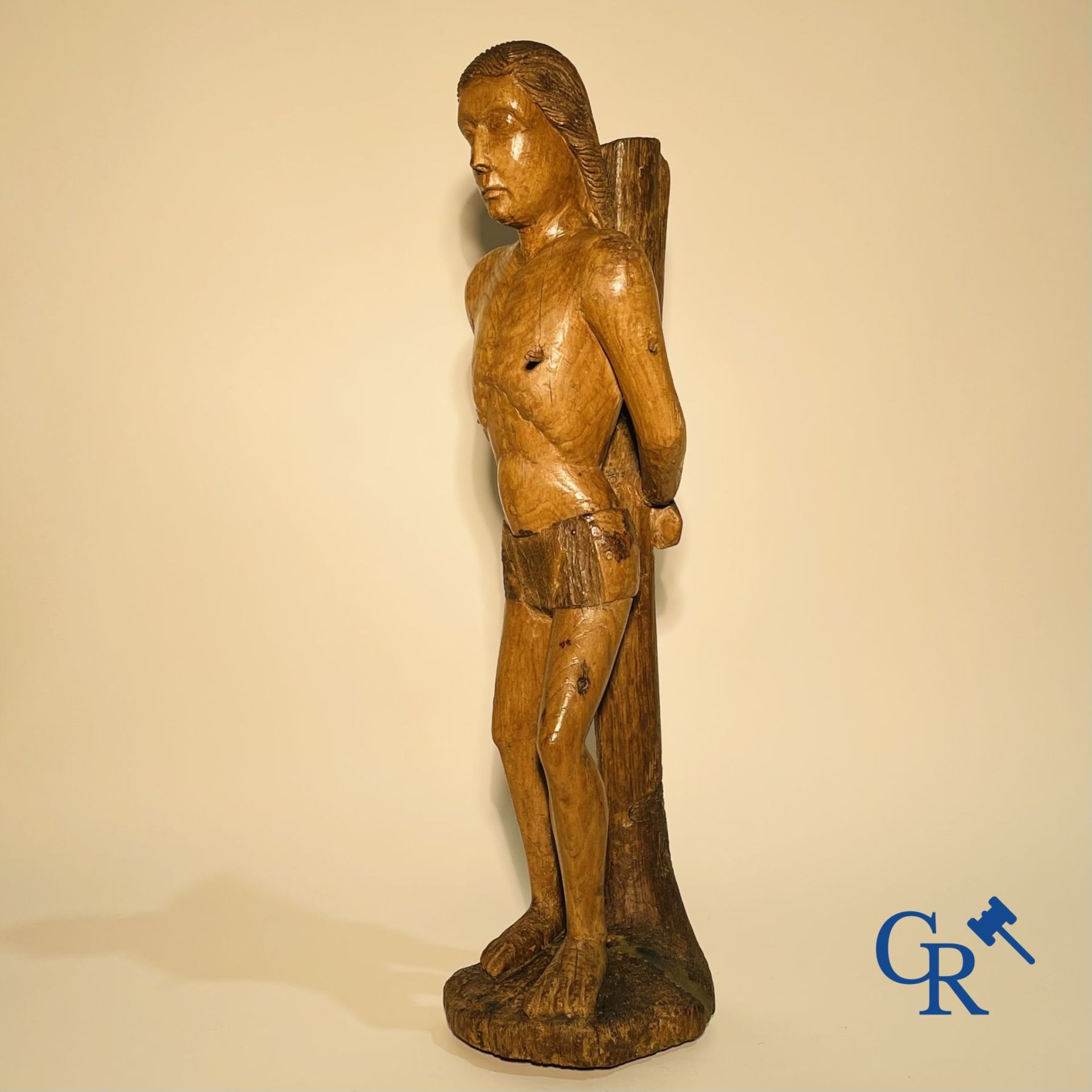 Wooden sculpture: Saint Sebastian 16th - 17th century. - Image 9 of 18