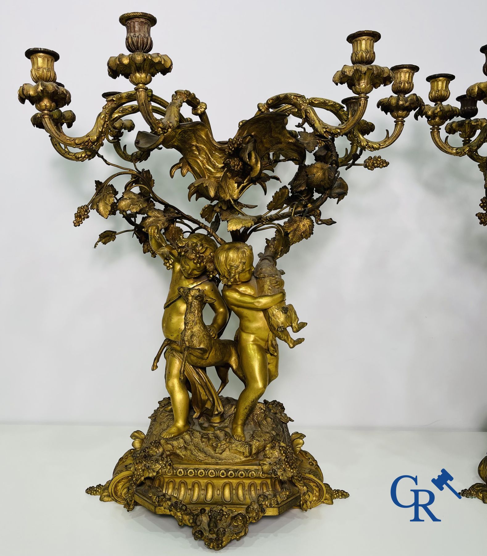 A pair of imposing bronze candlesticks with putti in LXVI style. Napoleon III period. - Image 5 of 32