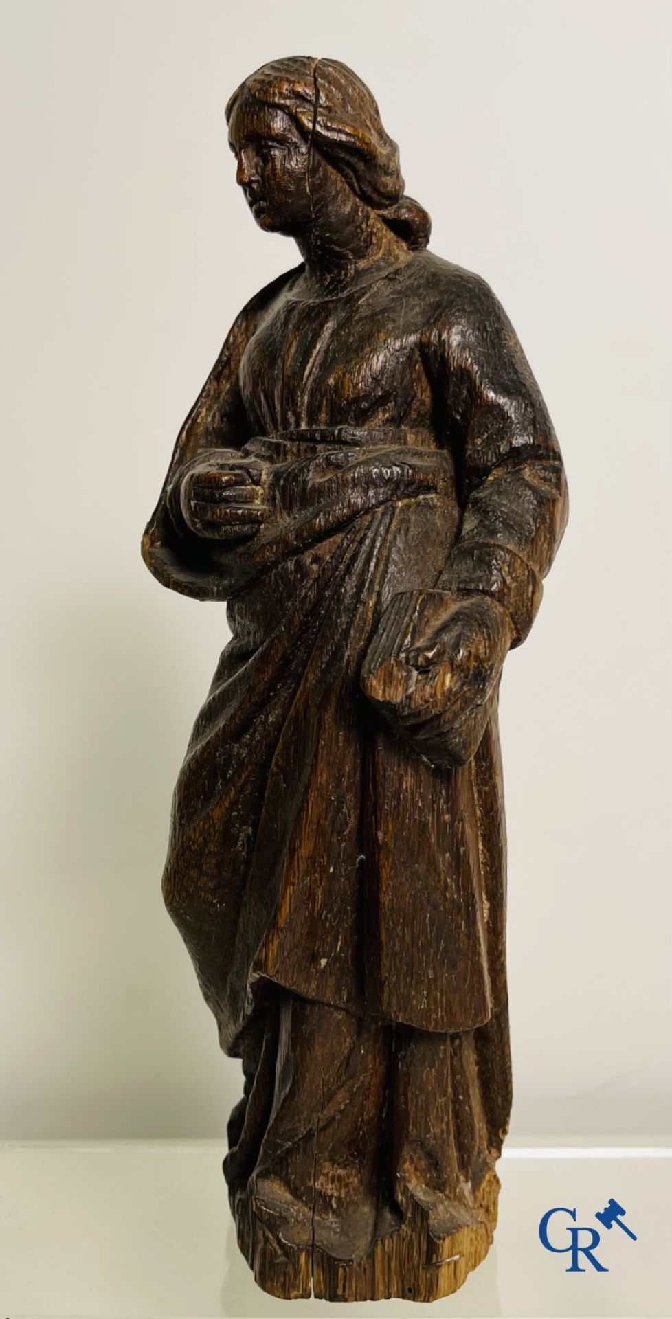 2 religious wood sculptures. Christ on the cold stone and a statue of an apostle. 18th century. - Image 3 of 6