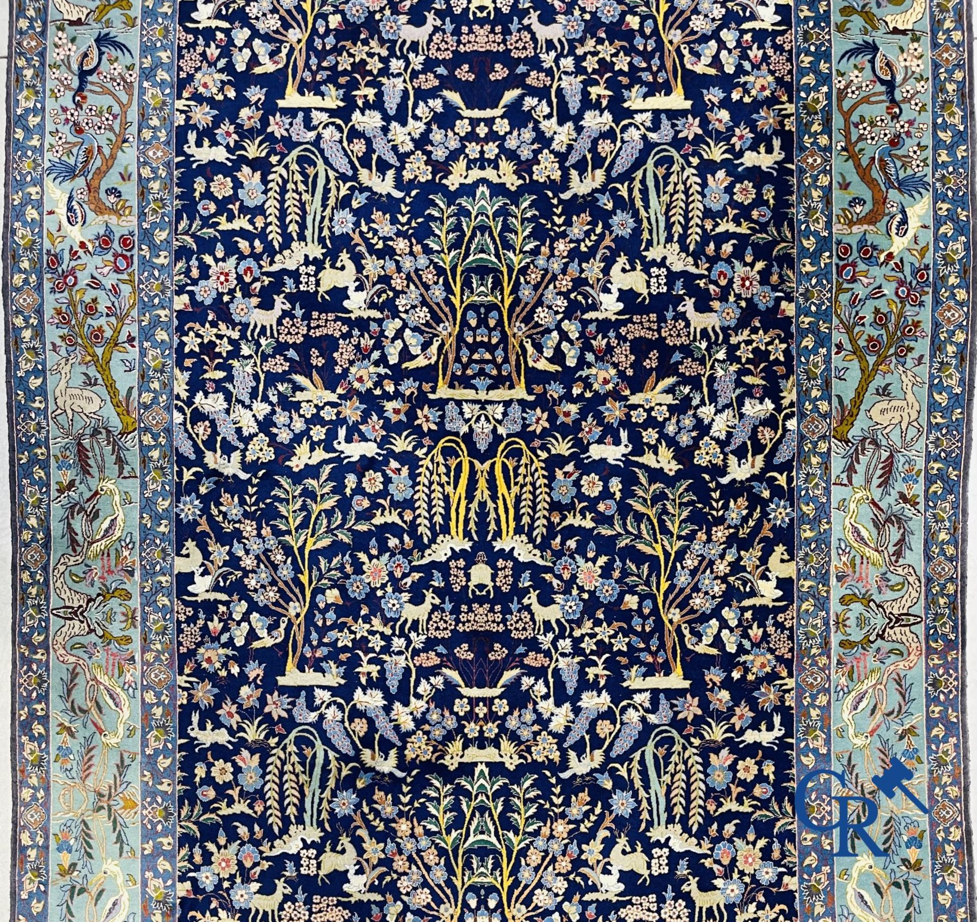 Oriental carpets: Iran. Isfahan, Persian hand-knotted carpet with a decor of animals, birds, plants  - Image 8 of 11