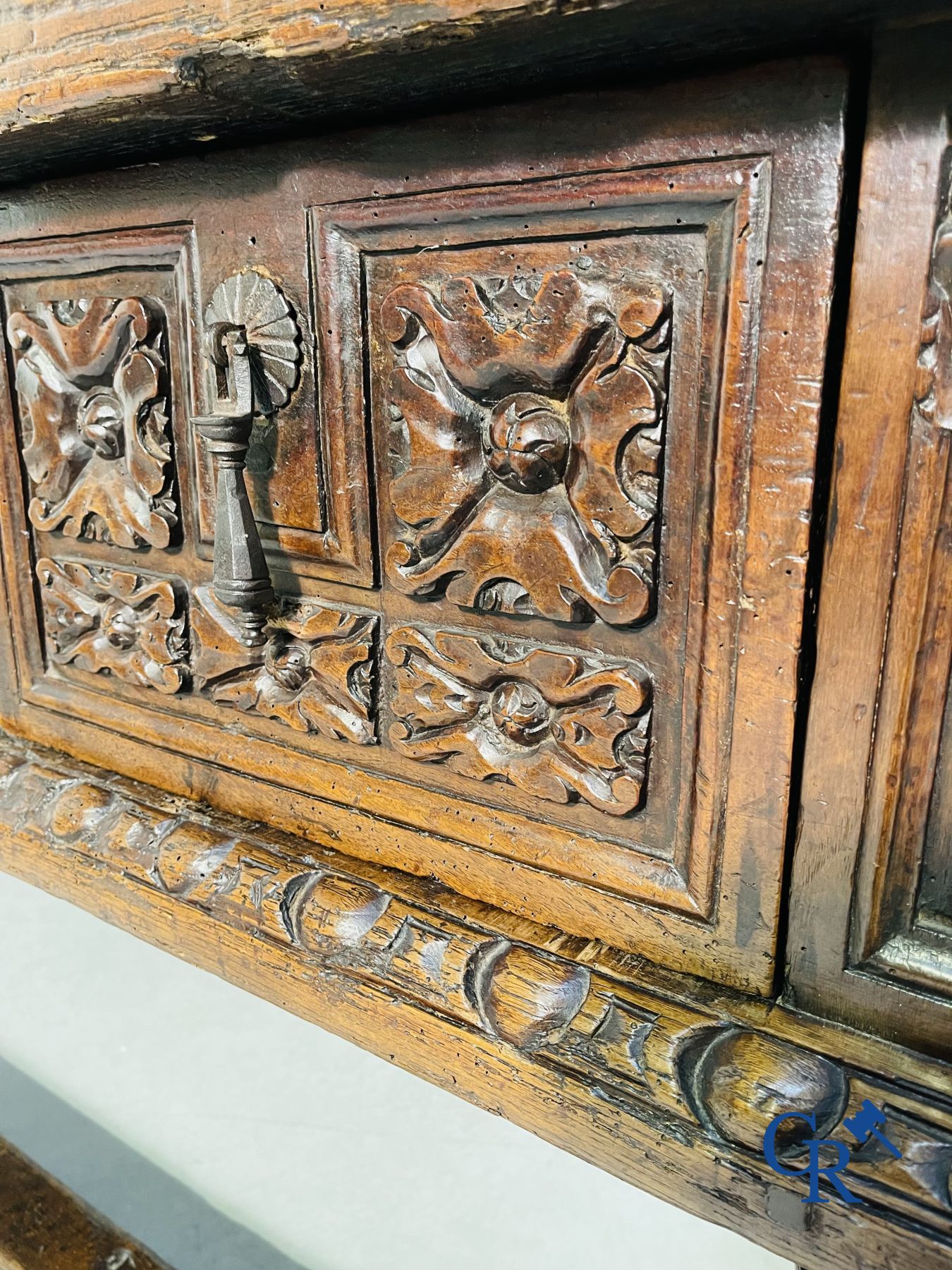 Furniture: 17th century carved walnut table with 3 drawers. - Image 11 of 22