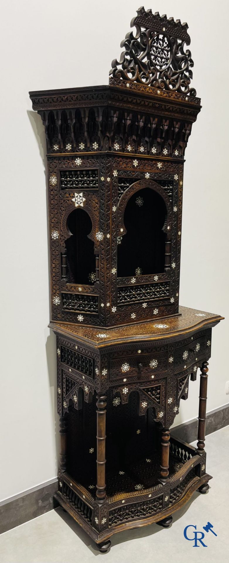 Sculpted furniture with inlays of ebony and mother-of-pearl. Syria, early 19th century. - Image 8 of 22