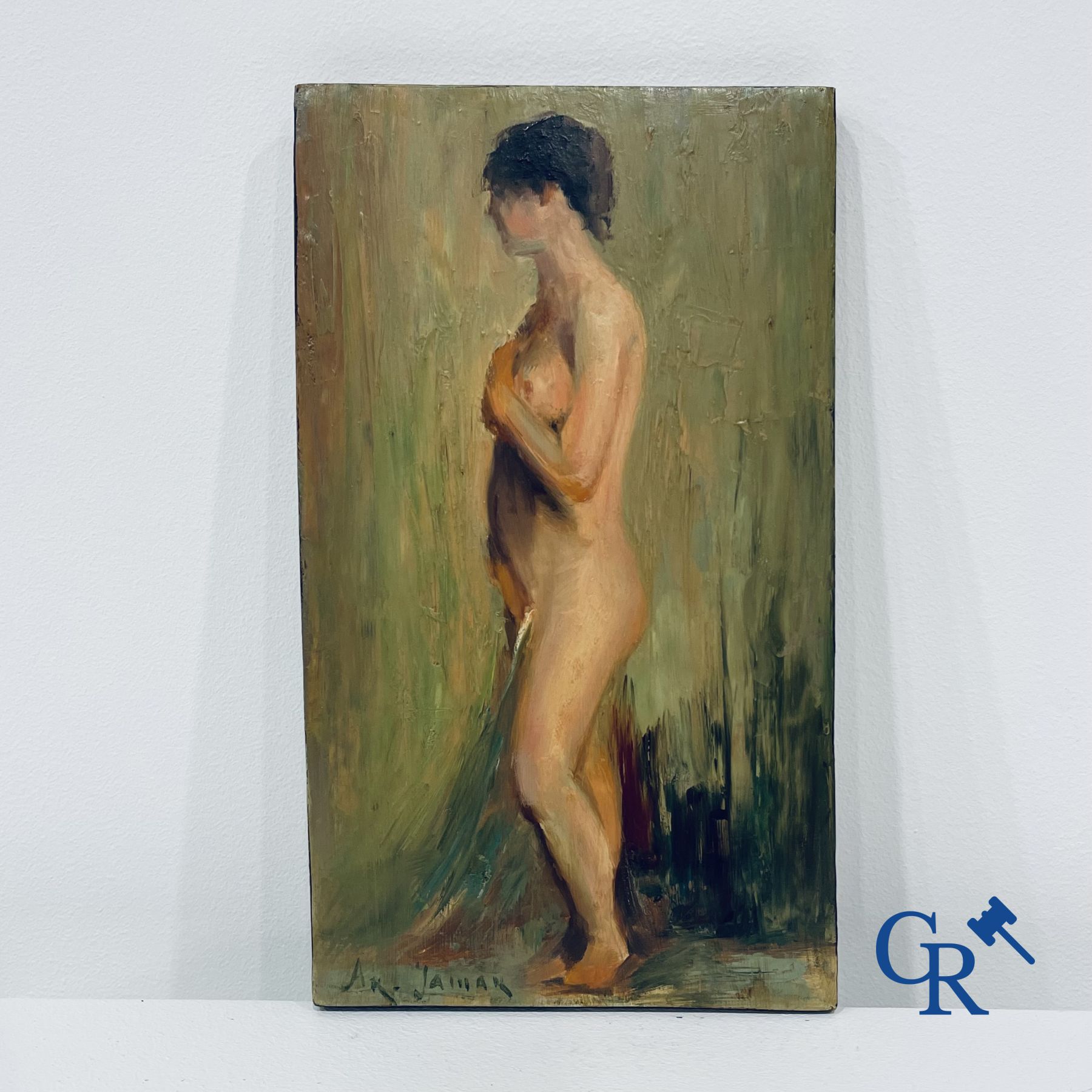 Armand Jamar: Study of a standing female nude. Oil on panel. - Image 3 of 4