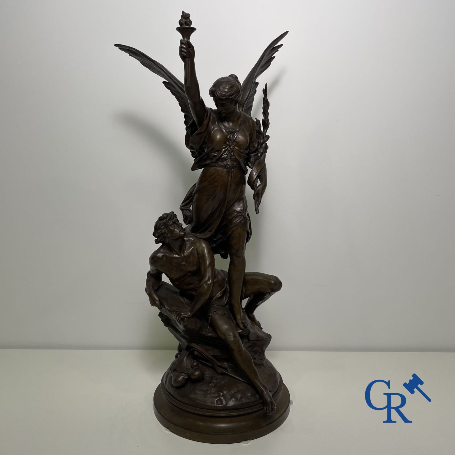 Emile Louis Picault: (Paris 1833 - 1915) Bronze sculpture. Le Génie du Progrès. - Image 7 of 17