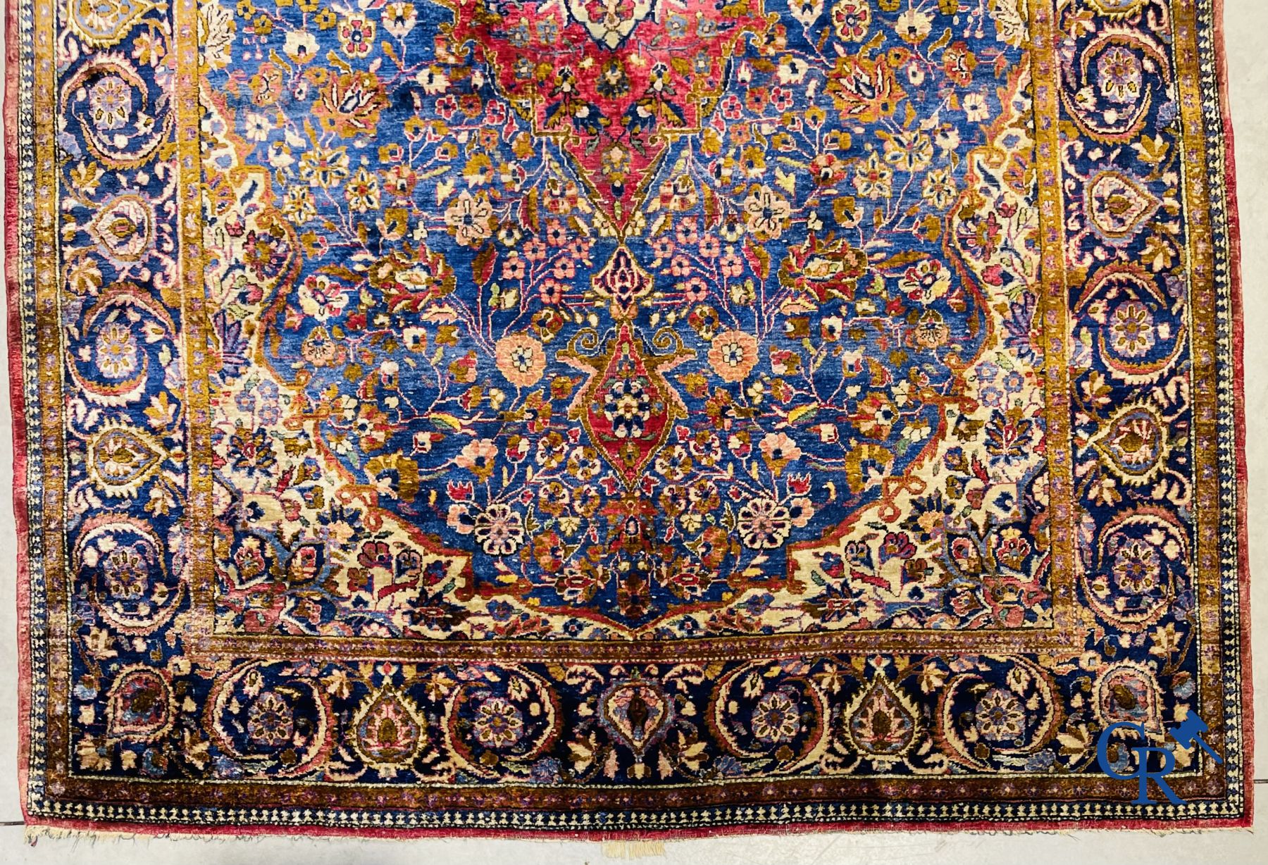 Oriental carpets: Antique silk carpet with floral decor. - Image 4 of 10