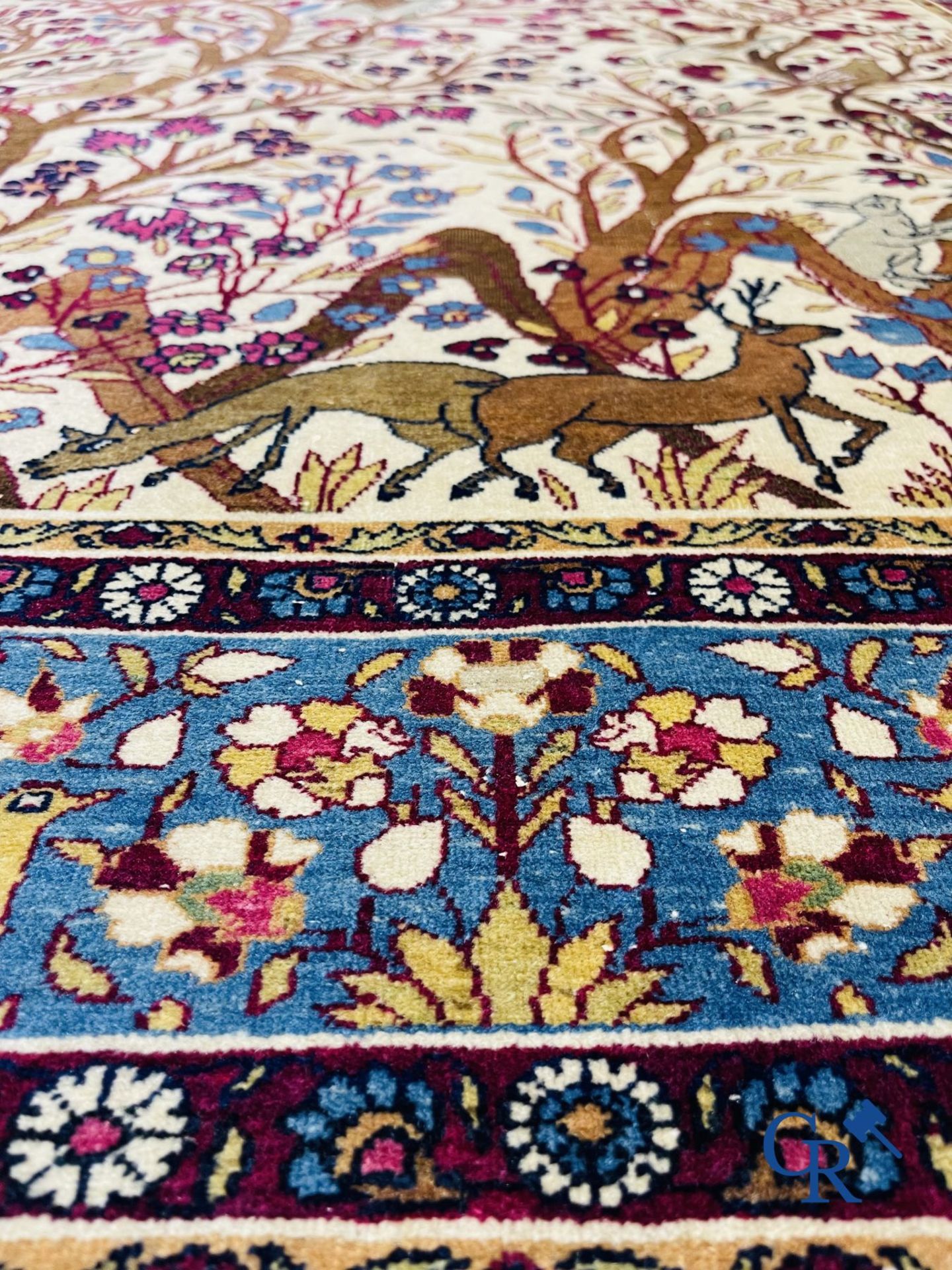 Oriental carpets: Antique oriental carpet with a decor of animals and birds in the forest. - Image 6 of 10