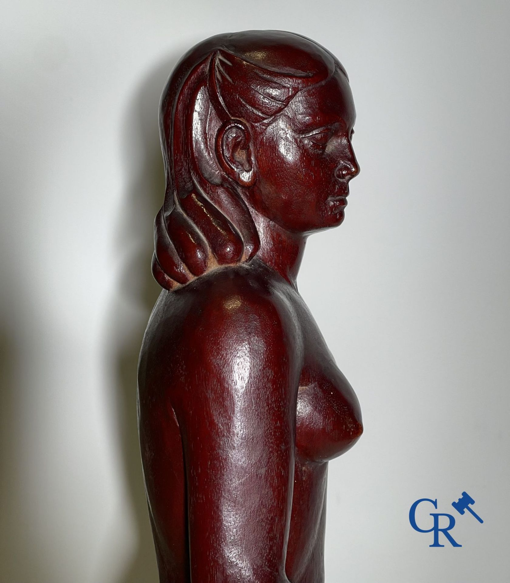 Clément Pardon(*) (Leuven 1901-1979) Sculpture of a standing nude in exotic wood. - Image 2 of 8