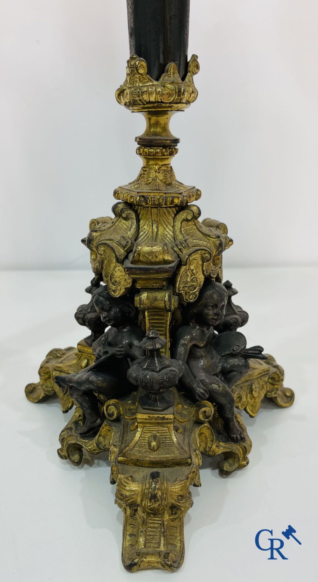 Important 3-piece fireplace set in bronze and spelter. - Image 8 of 10