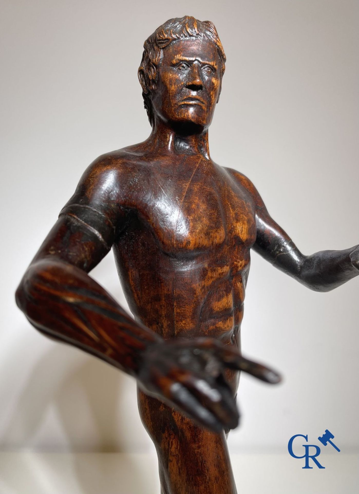 A wooden sculpted model of a standing man. Germany or Italy, 18th-19th century.