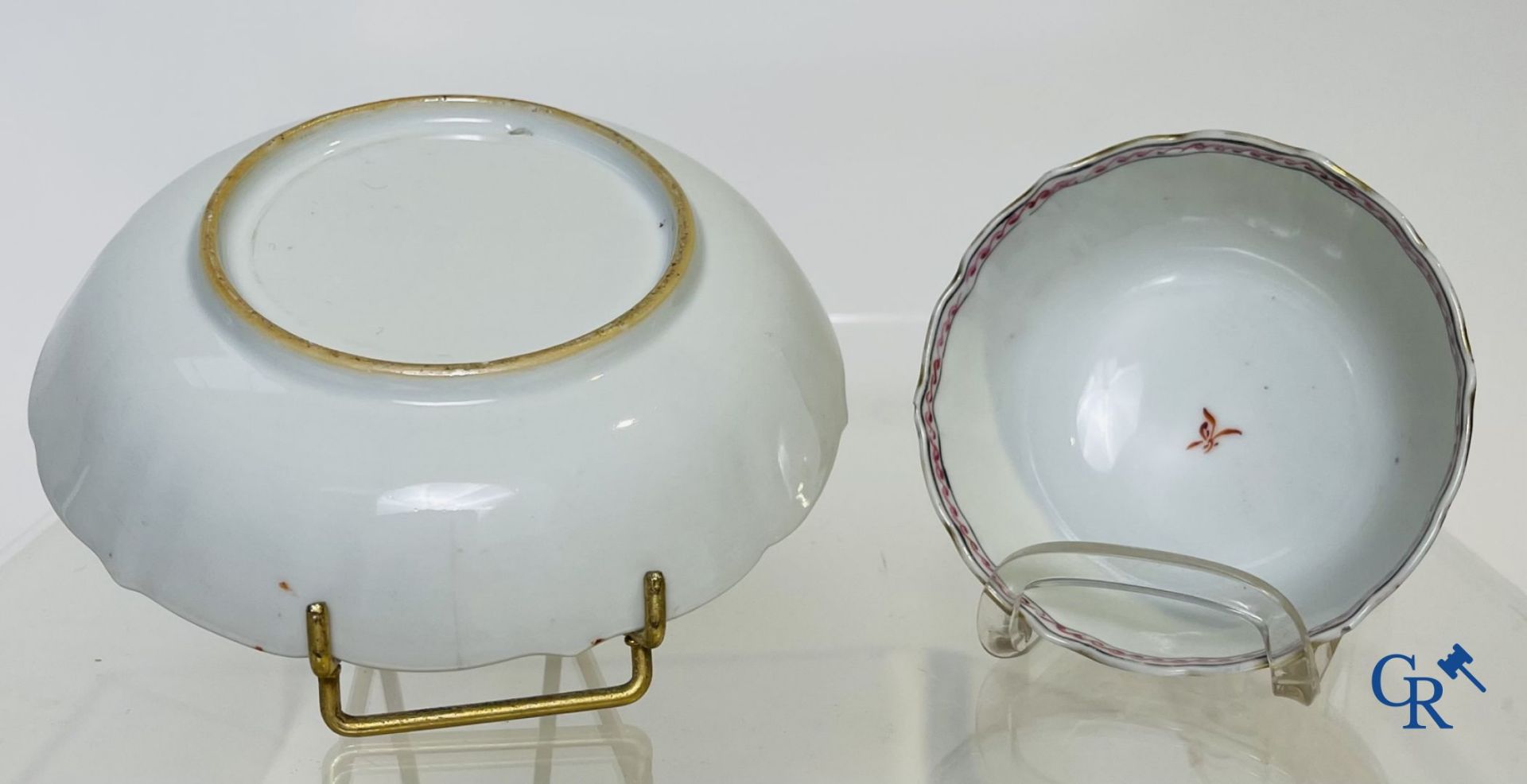 A large Chinese famille rose mandarin bowl, a famille rose cup and saucer and a figurine in blanc de - Image 22 of 25