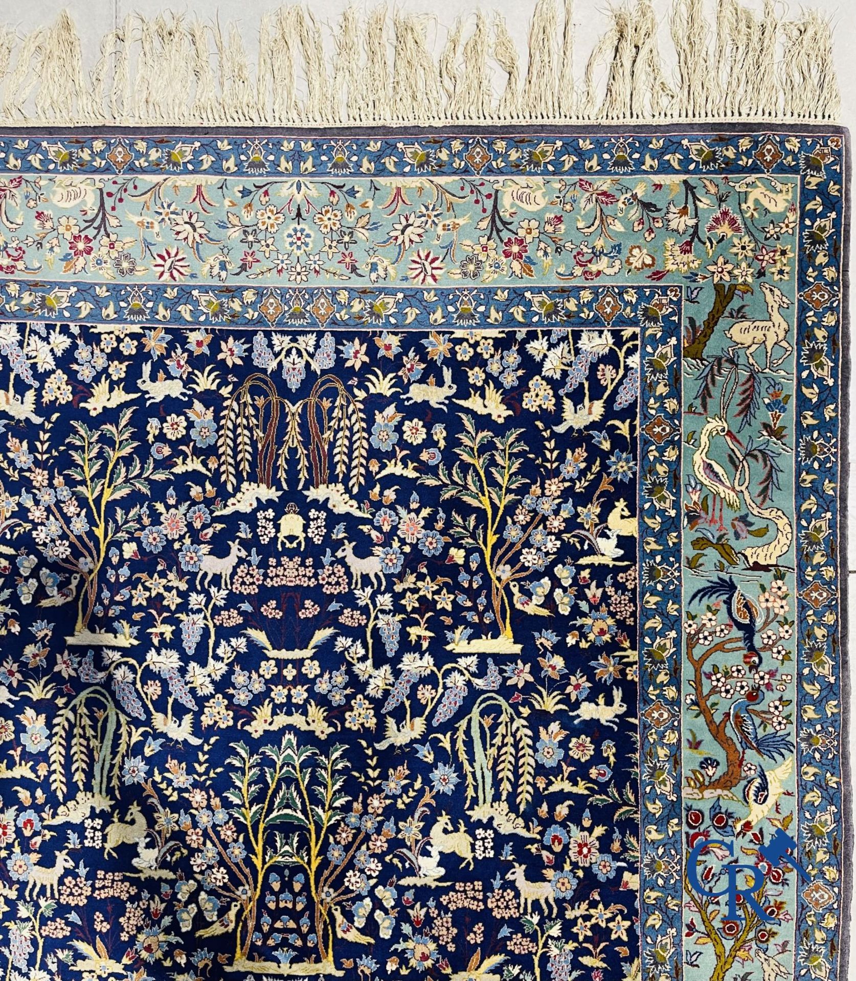 Oriental carpets: Iran. Isfahan, Persian hand-knotted carpet with a decor of animals, birds, plants  - Image 7 of 11