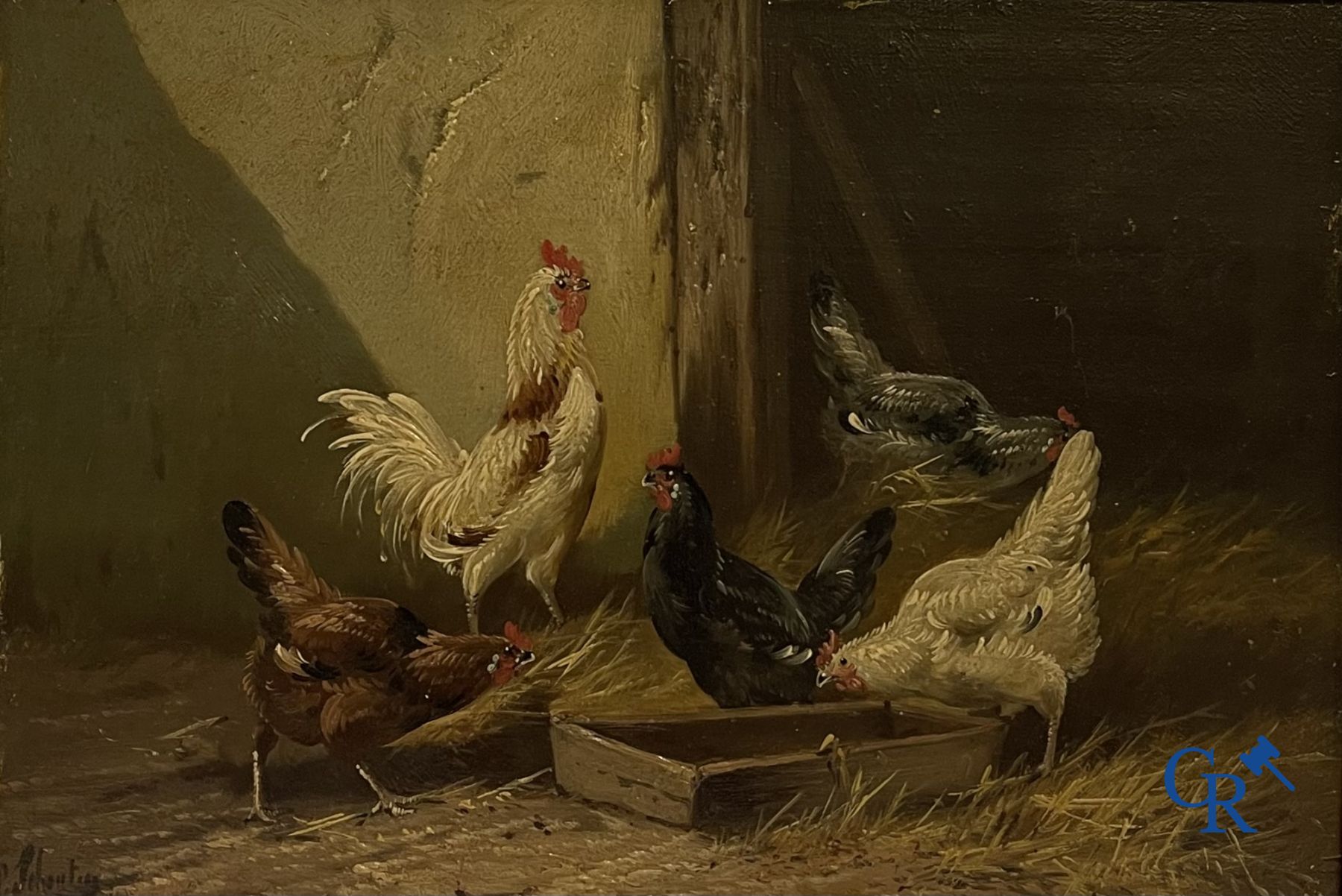 Painting: Paul Schouten, the hen house, oil on panel. - Image 2 of 5