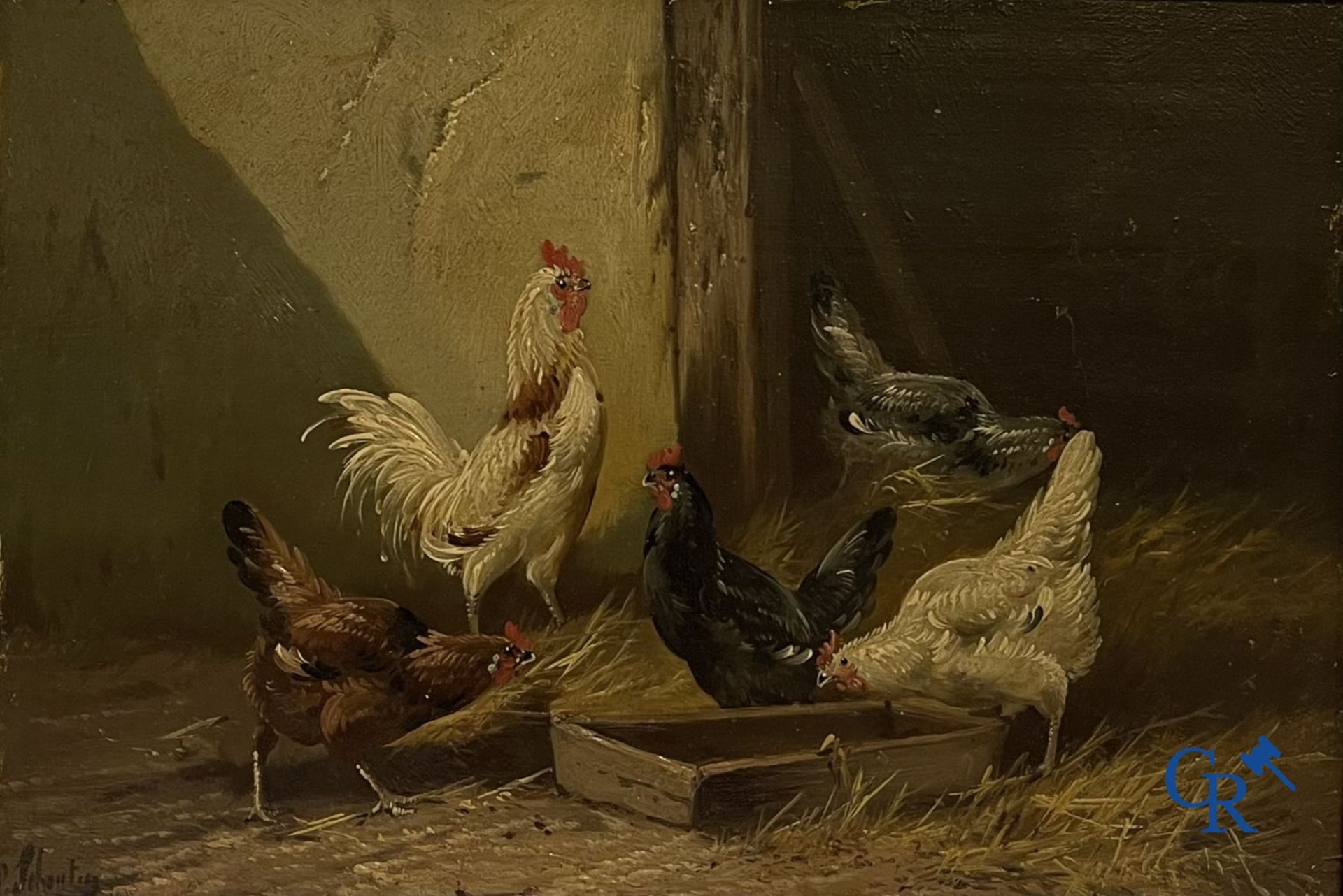 Painting: Paul Schouten, the hen house, oil on panel. - Bild 2 aus 5