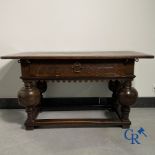Furniture: An oak table with drawer. 17th - 18th century.