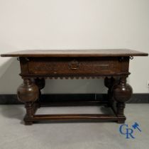 Furniture: An oak table with drawer. 17th - 18th century.