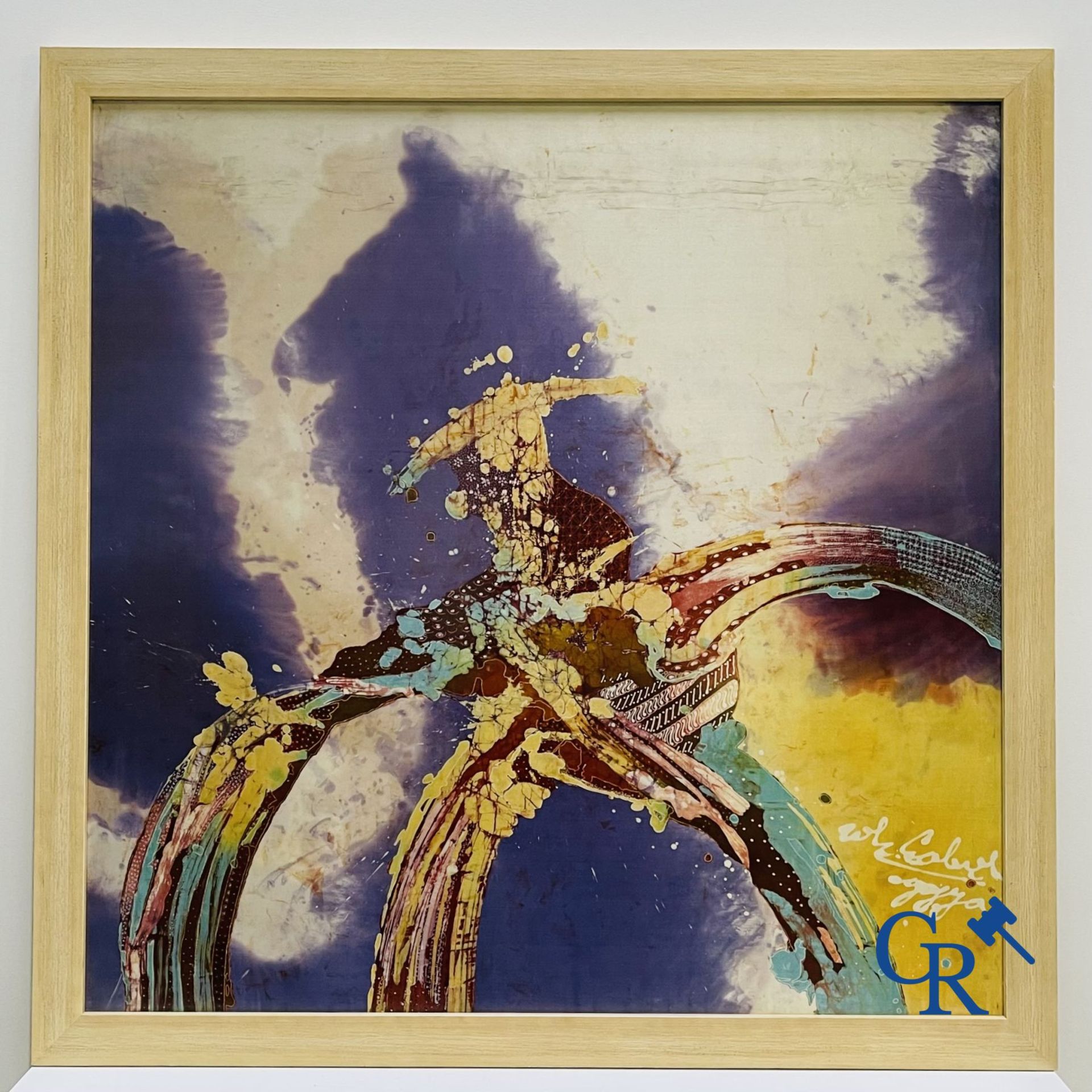 Dimitri Van Coillie: 2 modern works, oil on paper and an illegibly signed print on silk. - Image 5 of 10