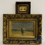 2 Paintings: Edouard Vanderhaeghen. Sailboat in the polders and a sea view. Signed illegibly.