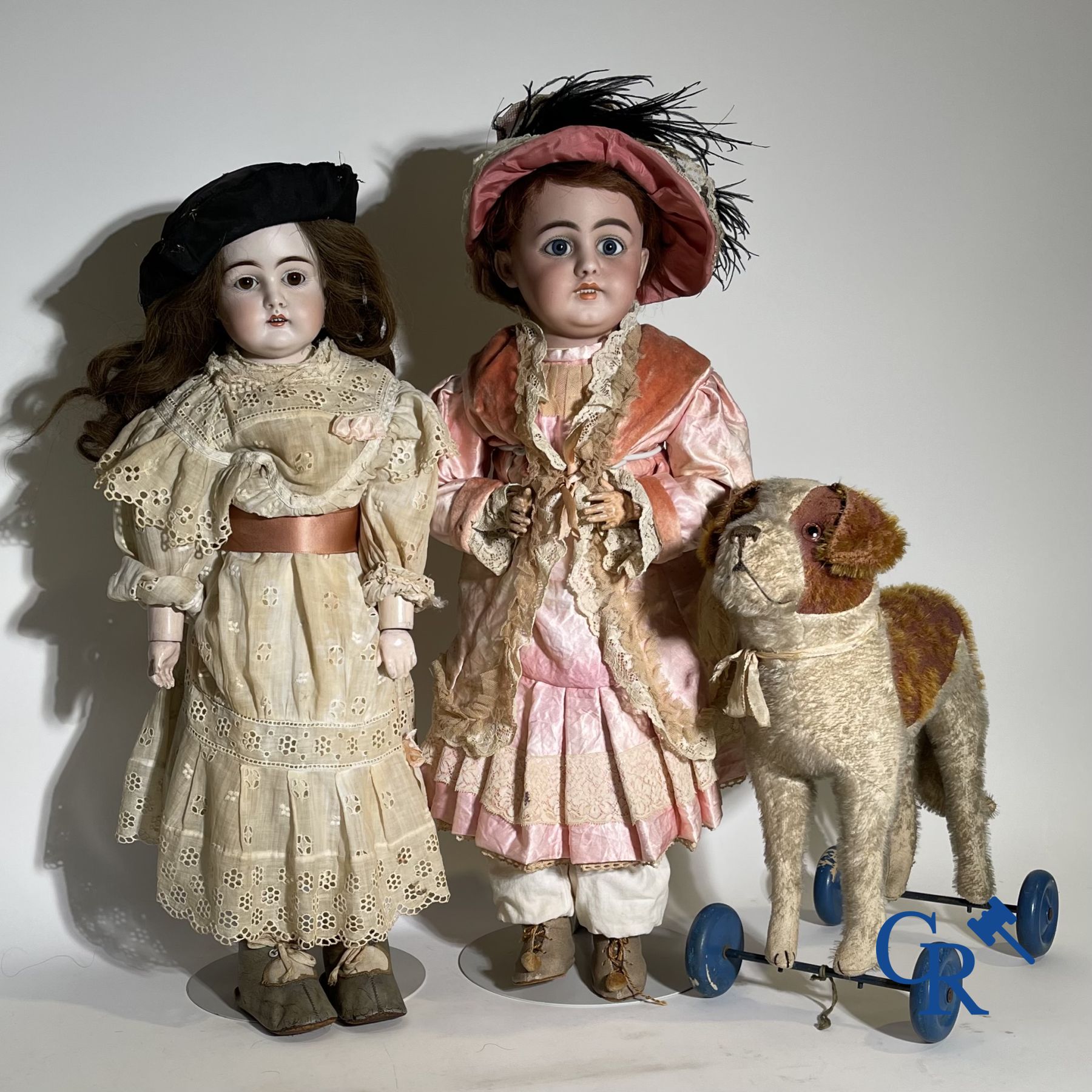 Toys: antique dolls: Beautiful lot of 2 dolls with porcelain head and a toy. - Image 2 of 14