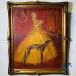 Karel Van Belle: Elegant lady with greyhound. Oil on canvas.
