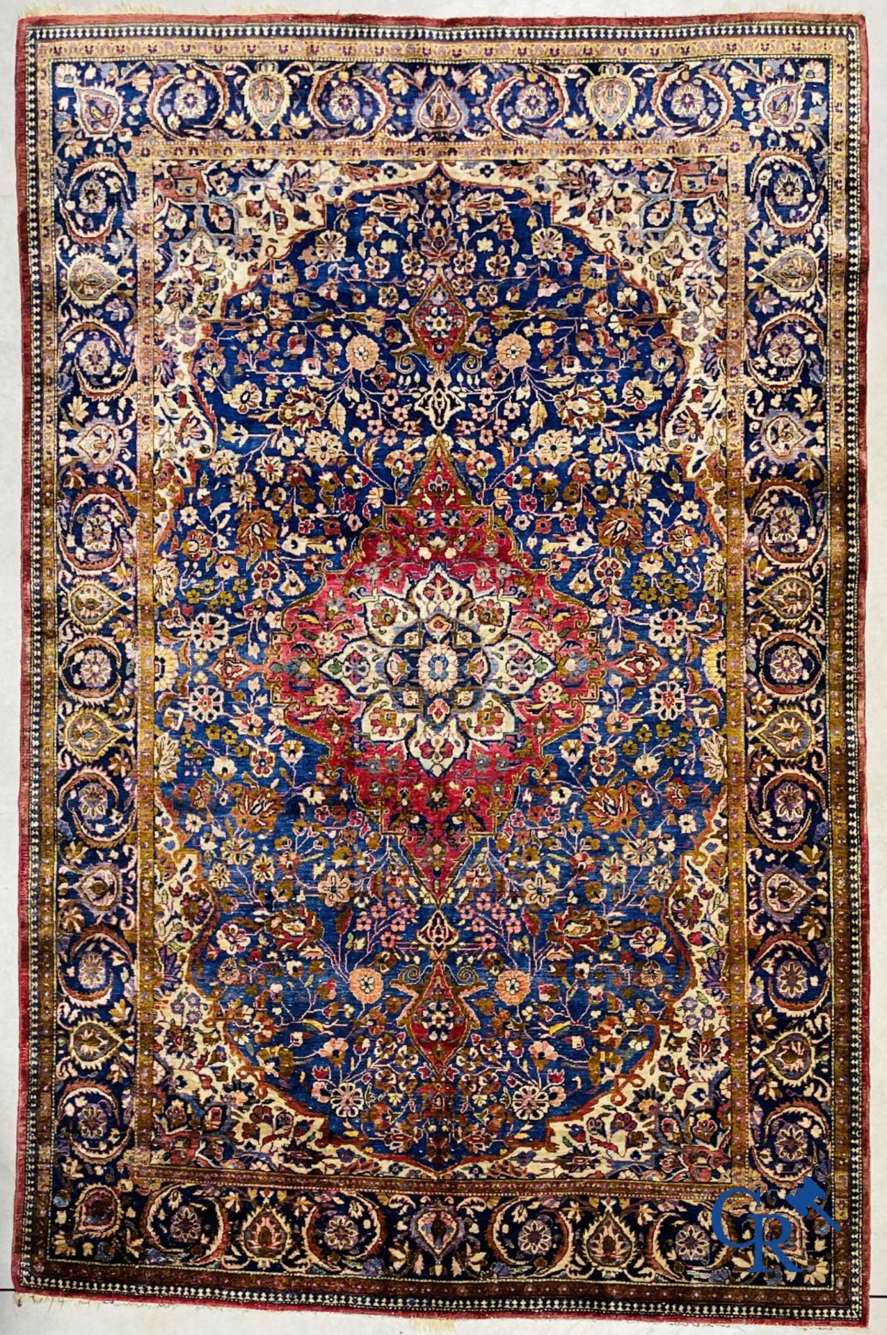 Oriental carpets: Antique silk carpet with floral decor. - Image 2 of 10