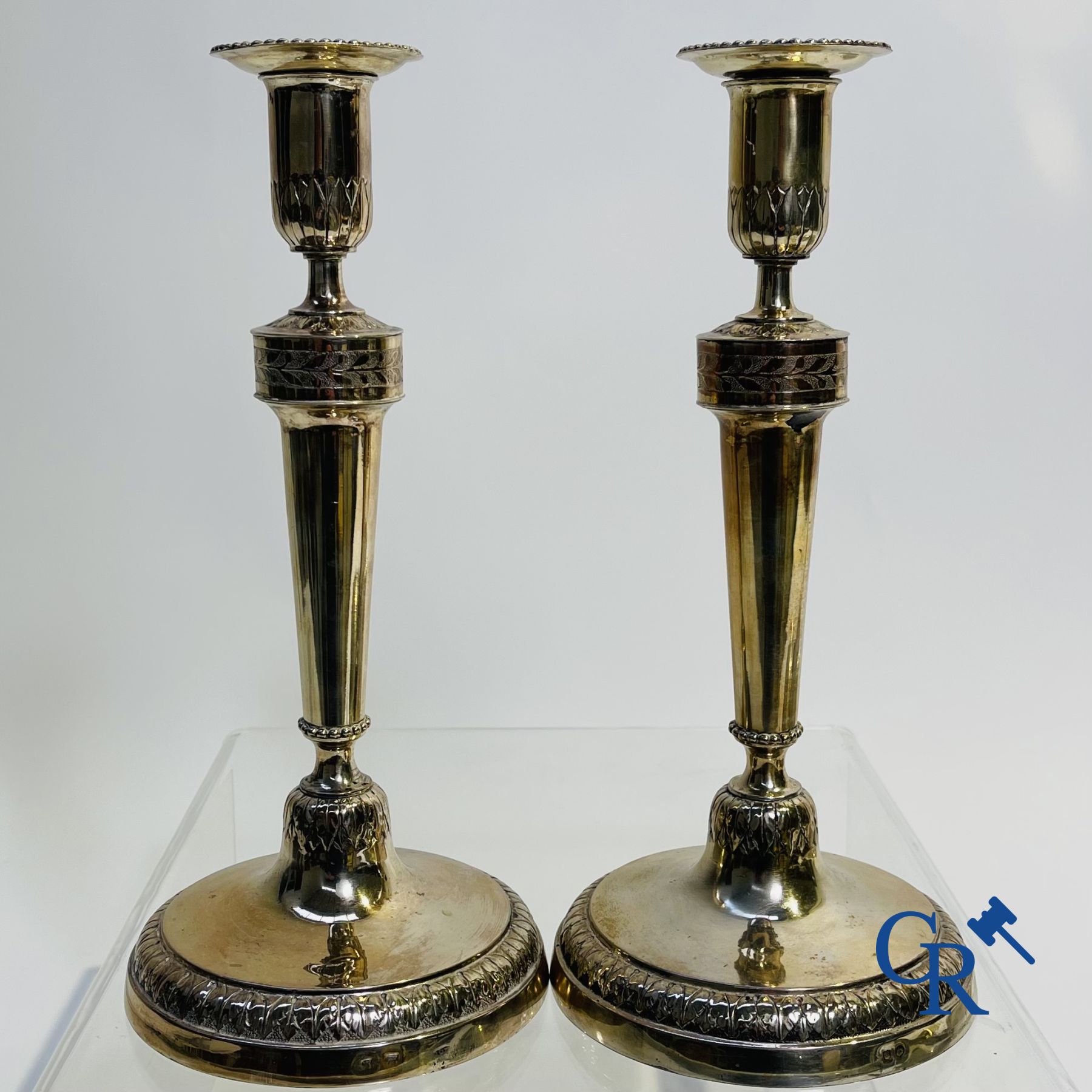 Silver: Pair of silver candlesticks probably Namur, Jean-Baptiste Fallon. - Image 2 of 23