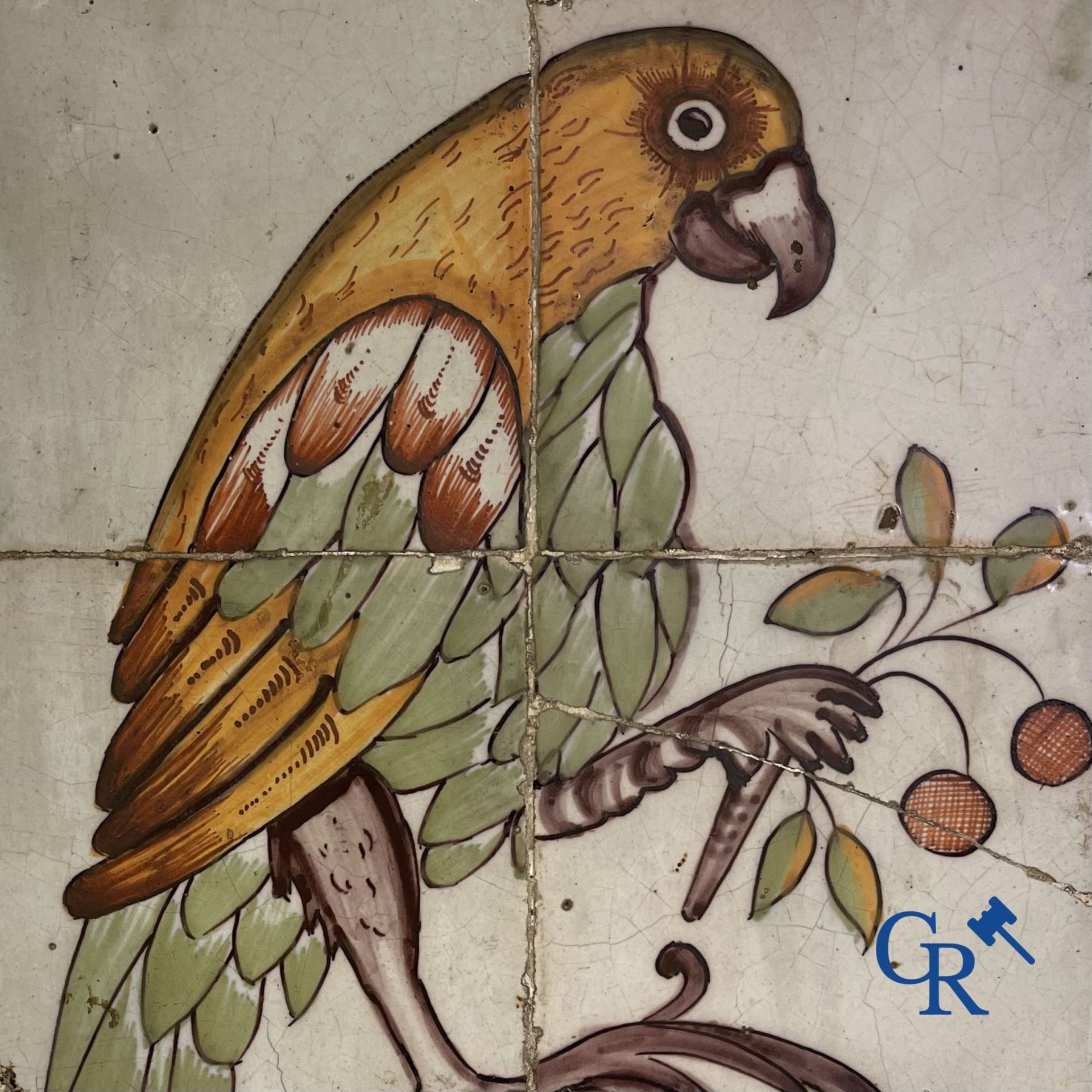 A polychrome tile panel with a parrot. Probably northern France. (Lille) 18th century.