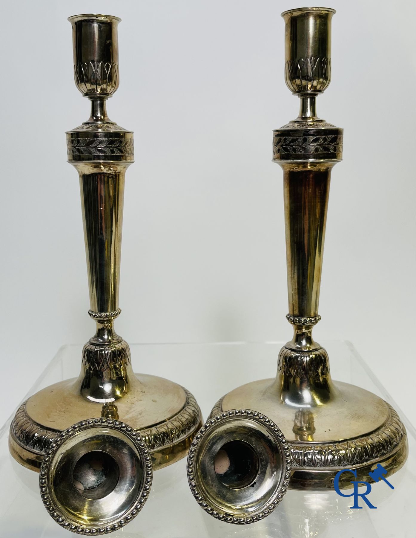 Silver: Pair of silver candlesticks probably Namur, Jean-Baptiste Fallon. - Image 20 of 23