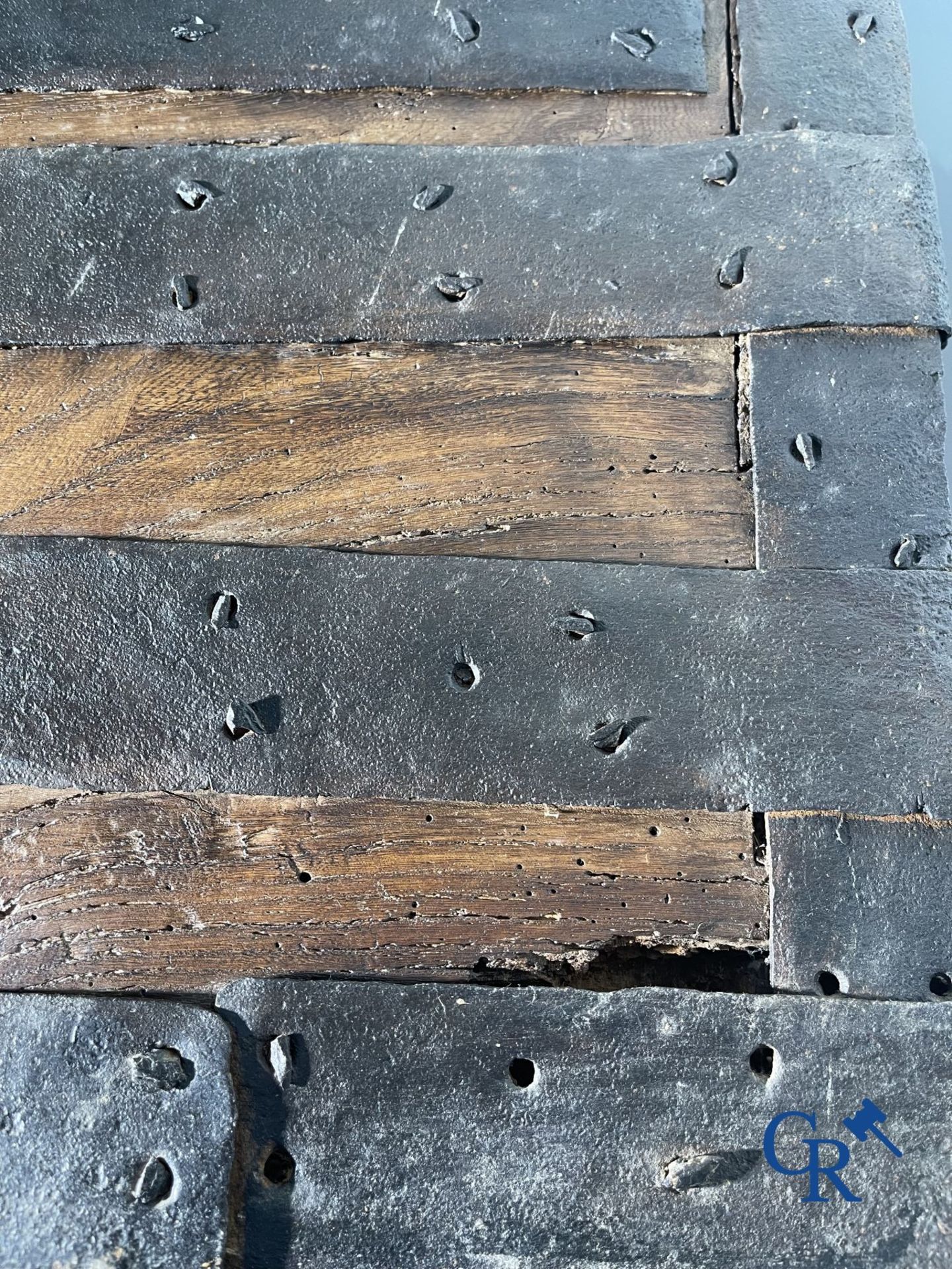 Antique wooden chest with hardware and lockwork in forging. - Image 7 of 21