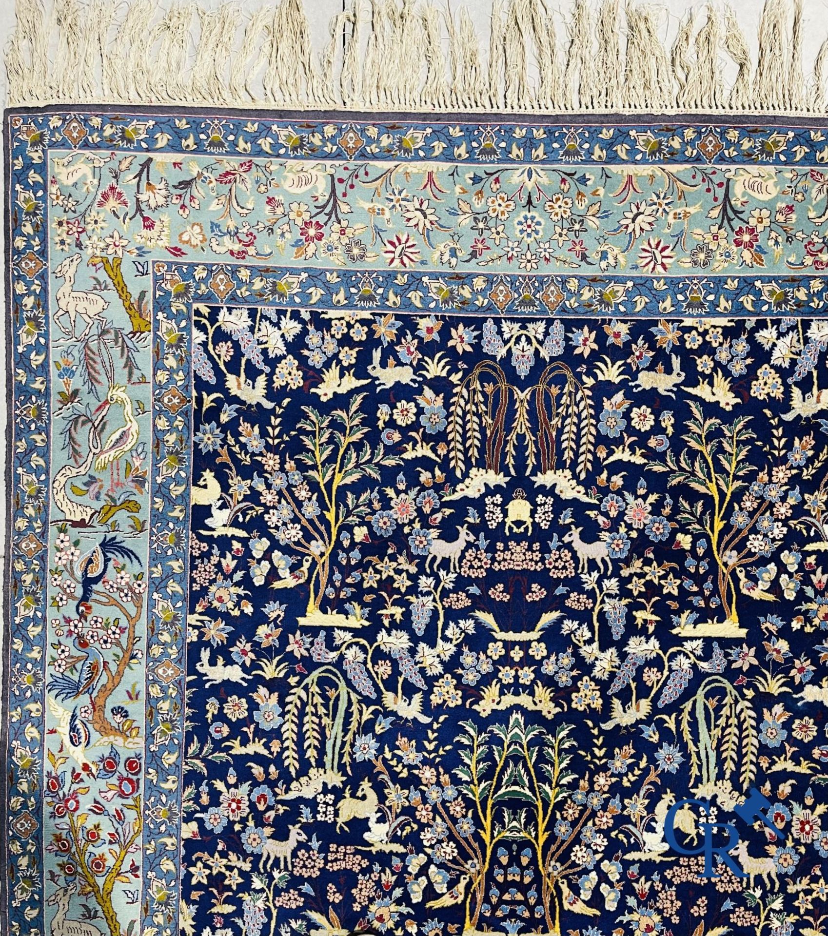 Oriental carpets: Iran. Isfahan, Persian hand-knotted carpet with a decor of animals, birds, plants  - Image 6 of 11