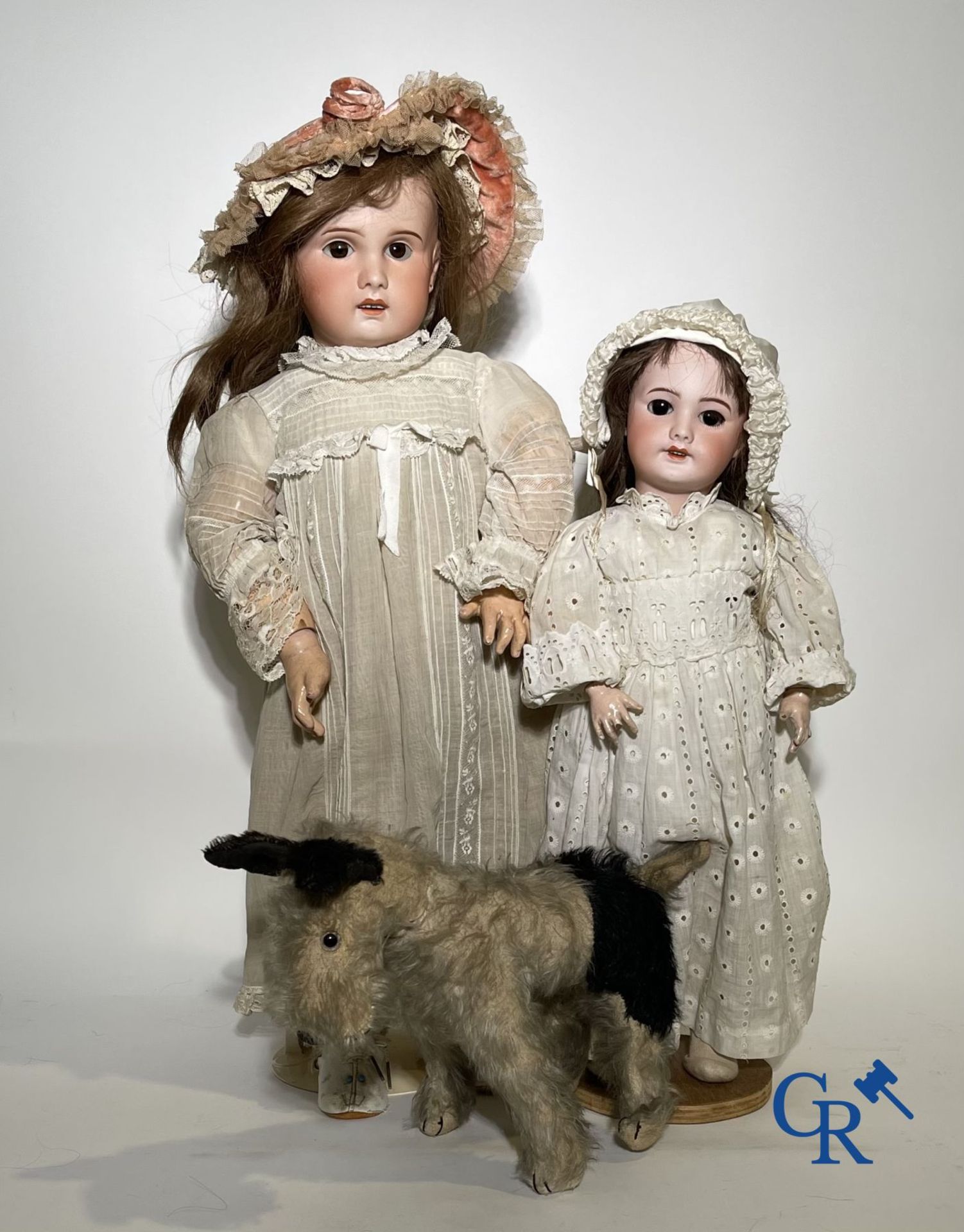 Toys: antique dolls: 2 dolls with porcelain head and a dog. - Image 2 of 8