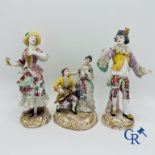 Porcelain: 3 groups of multicoloured decorated porcelain in the style of Meissen. 19th century.